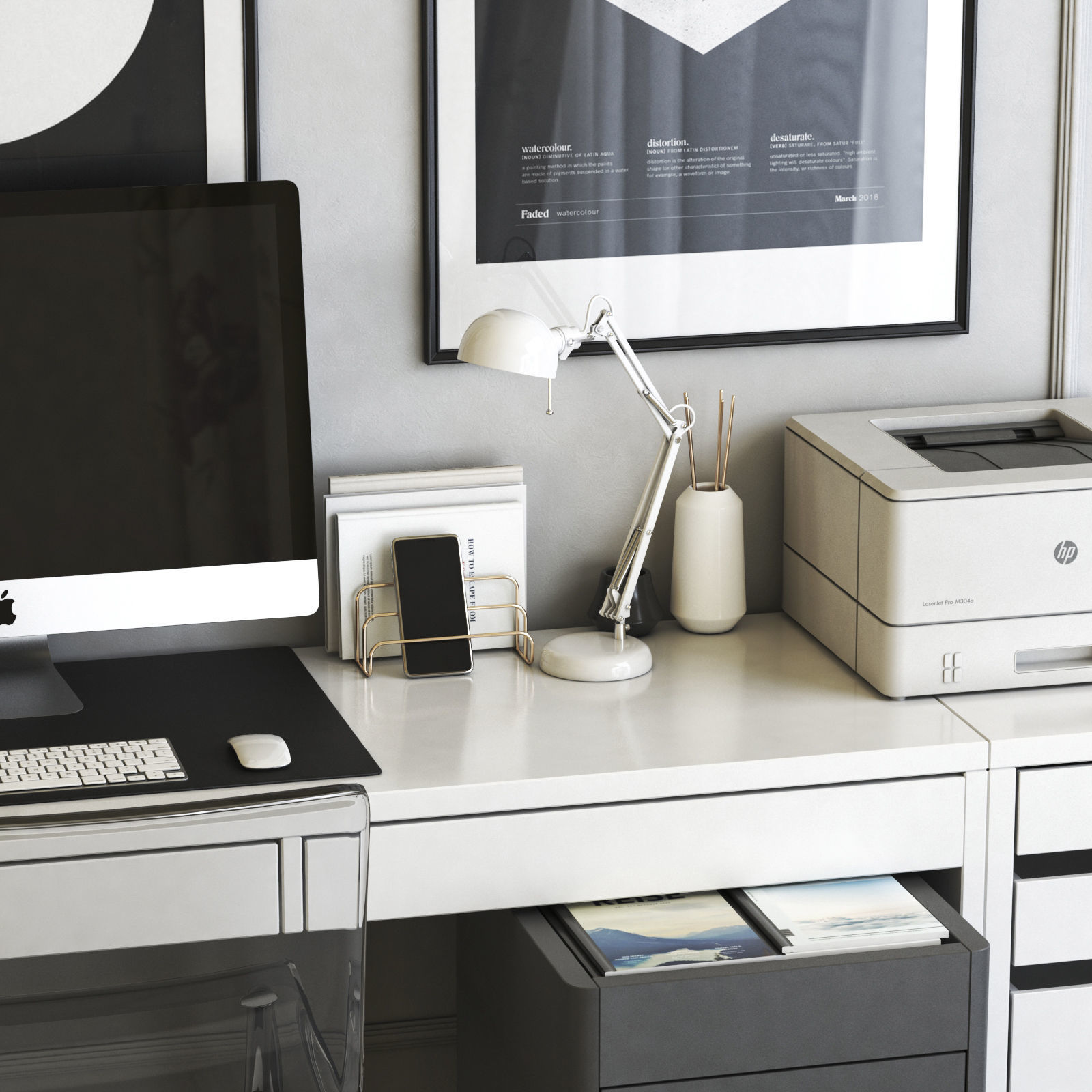 Workplace set with Tobias chair and Micke table 3D model_1