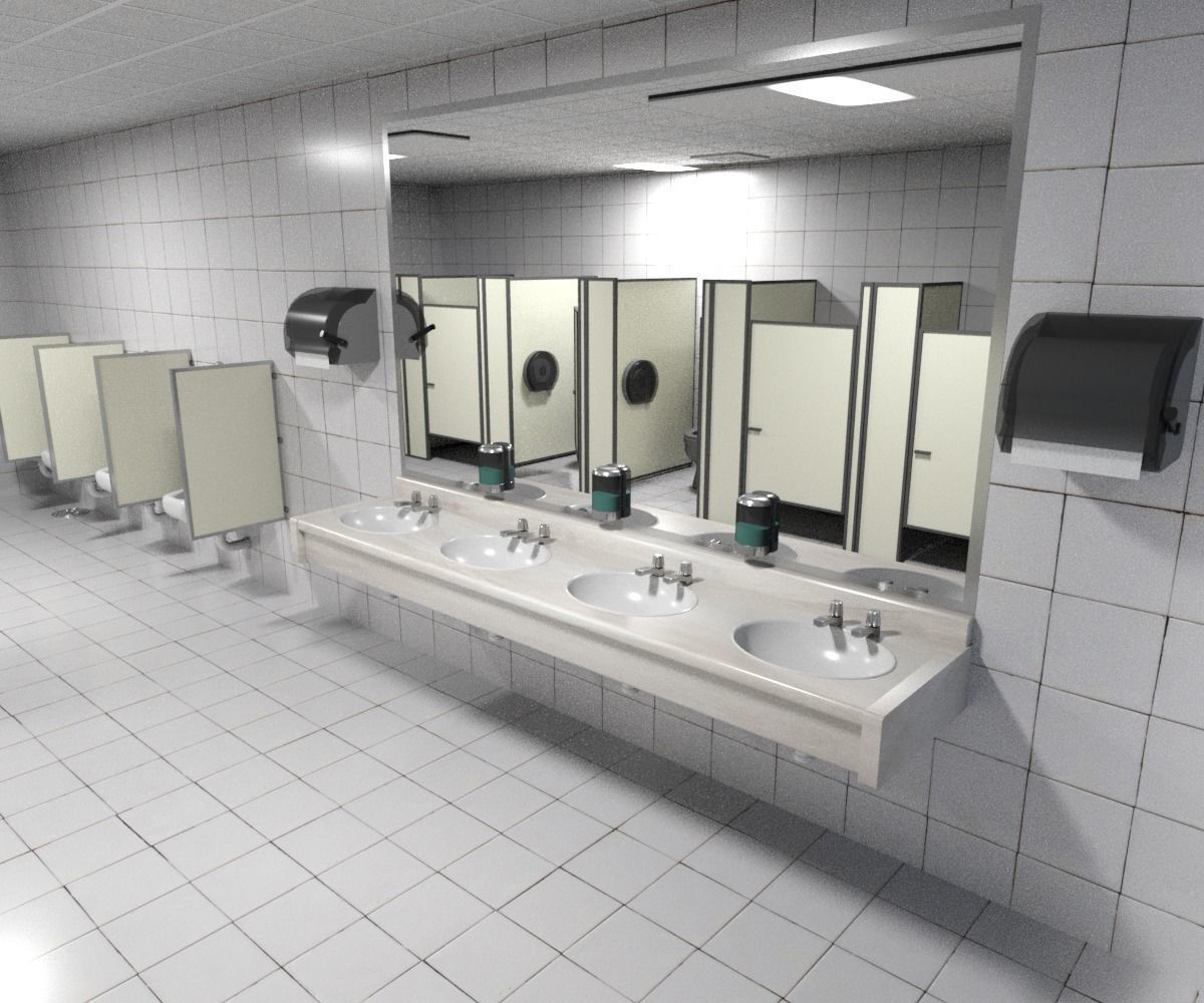 Classic Public Bathroom Low-poly 3D model_3