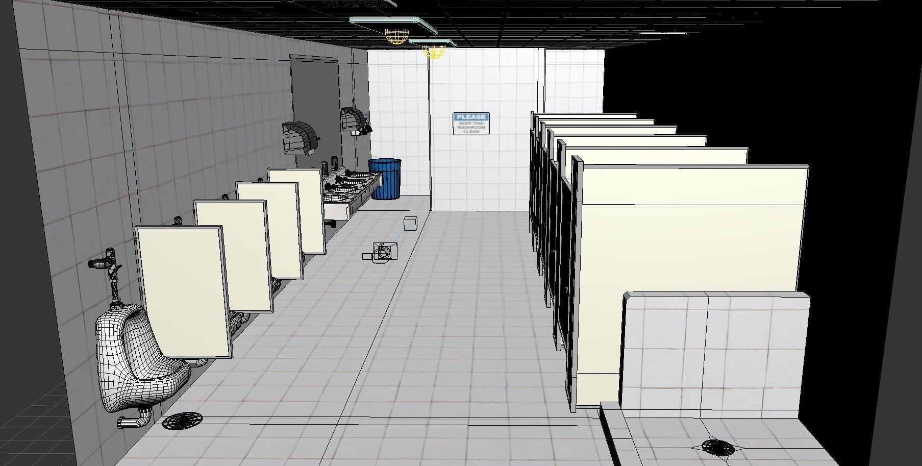Classic Public Bathroom Low-poly 3D model_13