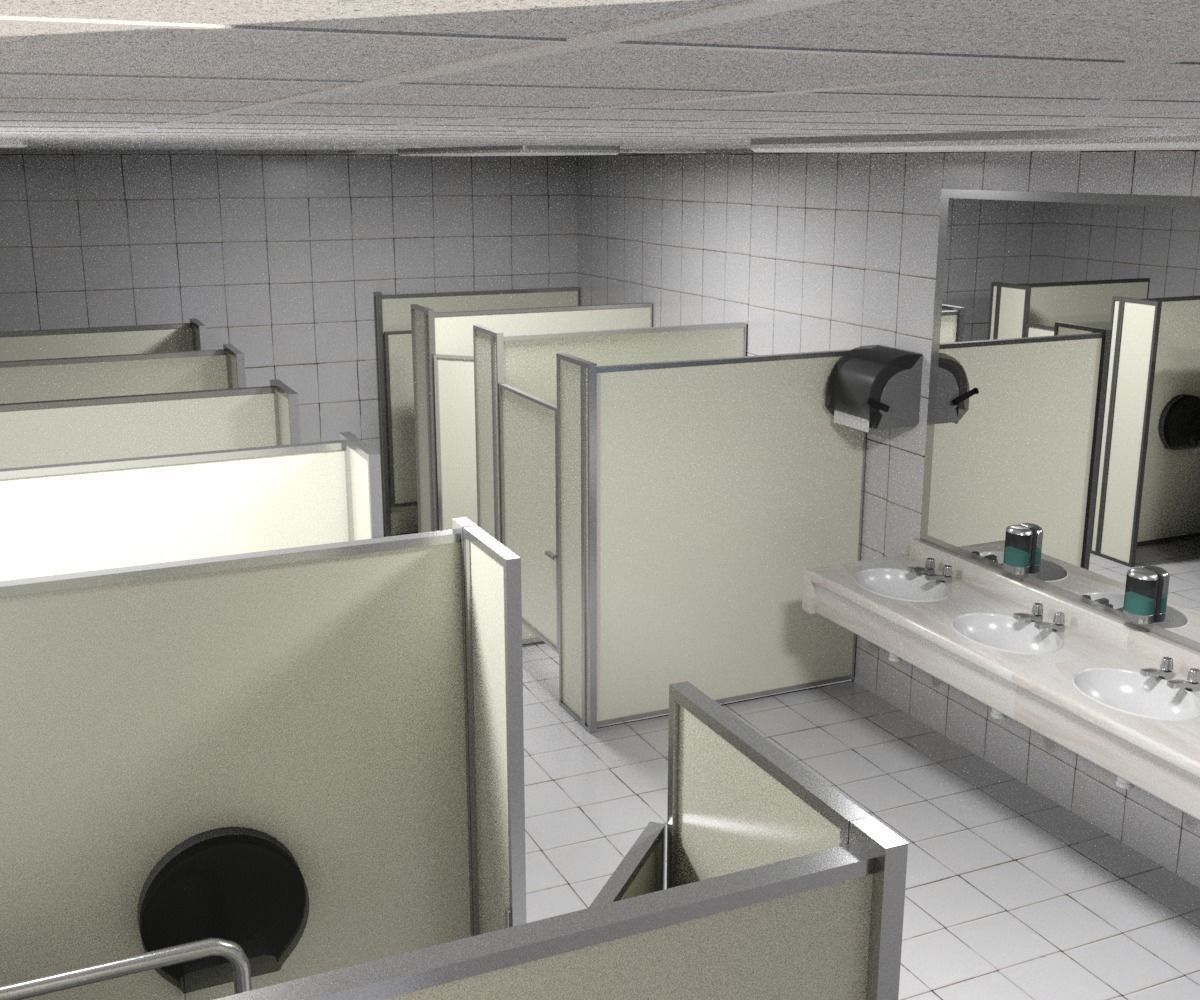 Classic Public Bathroom Low-poly 3D model_8