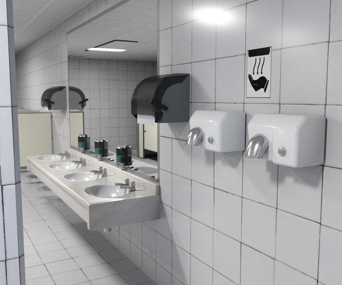 Classic Public Bathroom Low-poly 3D model_6