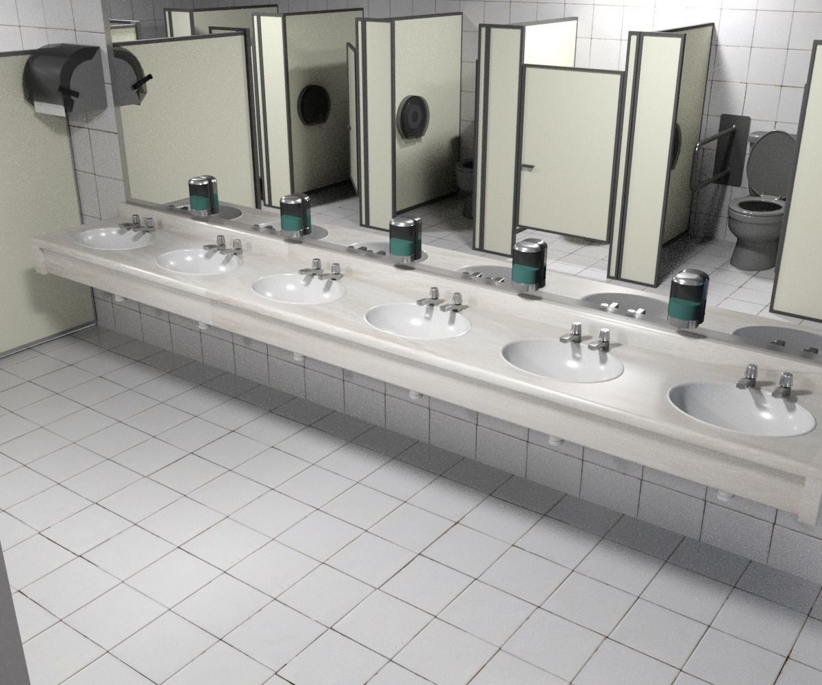 Classic Public Bathroom Low-poly 3D model_9
