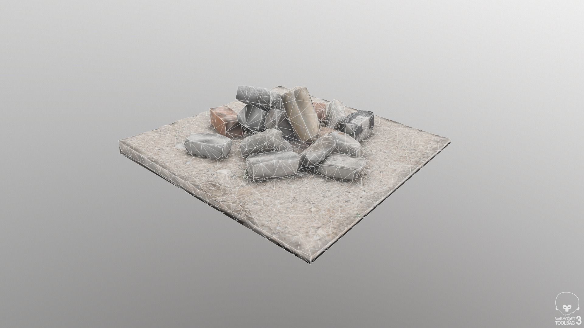 Low-poly-bricks fire pit with stones Low-poly 3D model_3