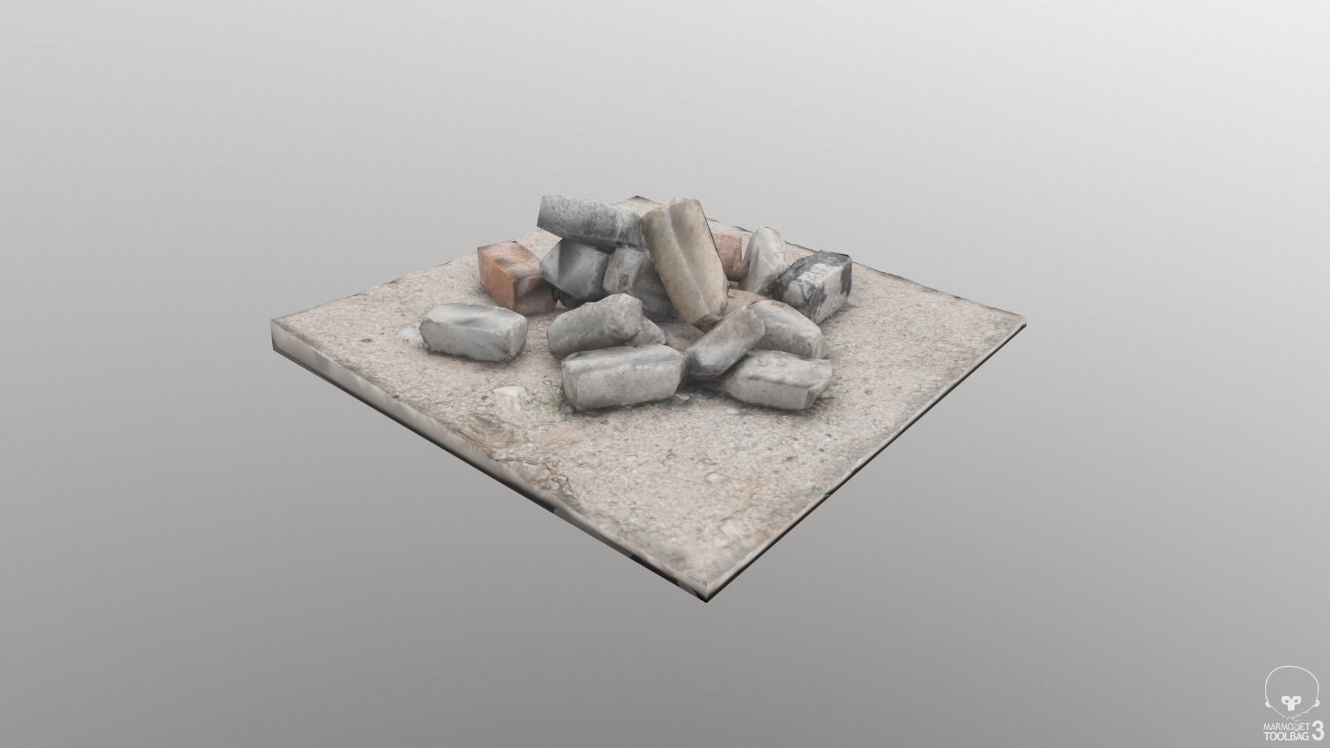 Low-poly-bricks fire pit with stones Low-poly 3D model_2