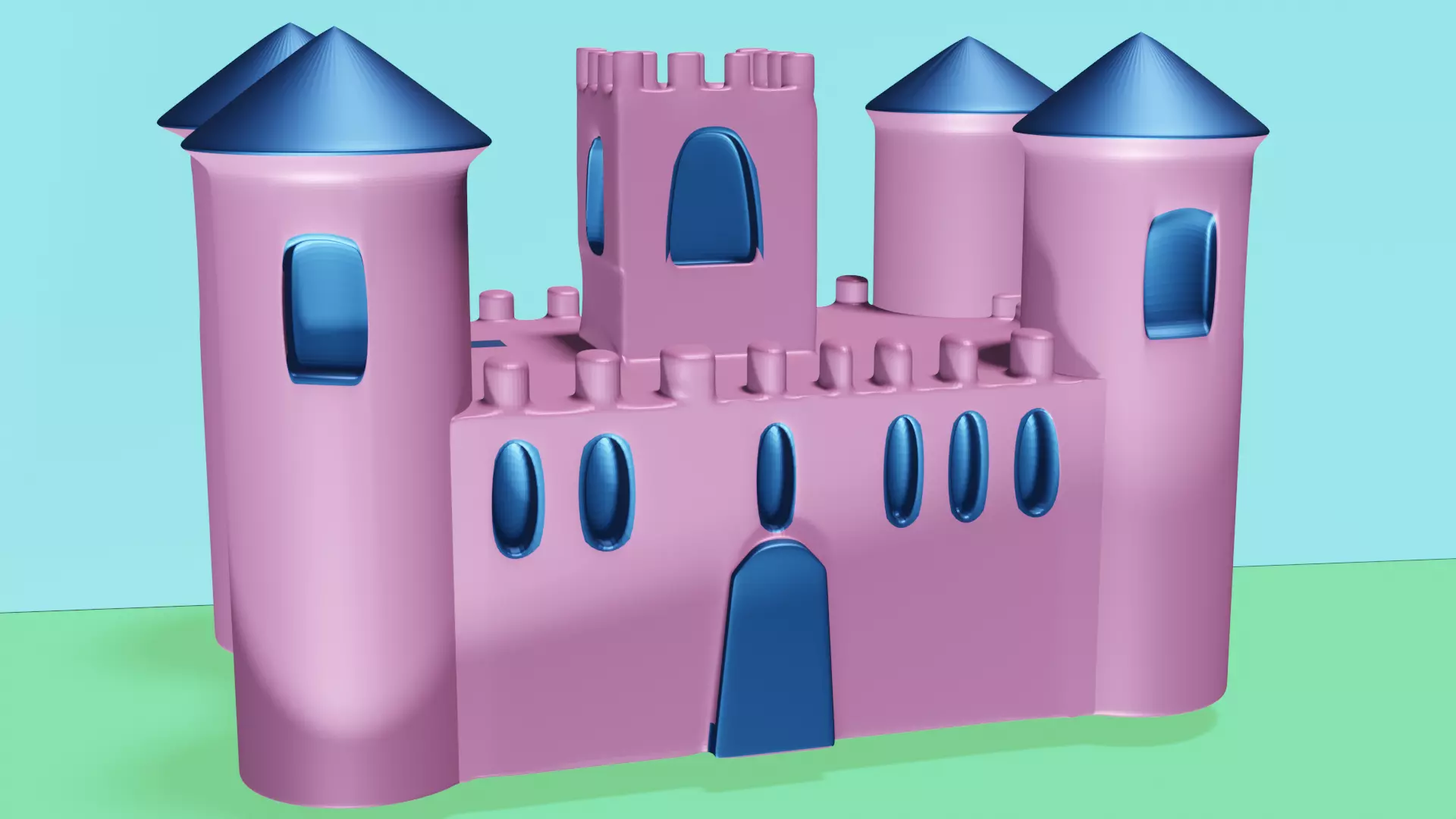 Basic Pink Fantasy Castle Low-poly 3D model_0