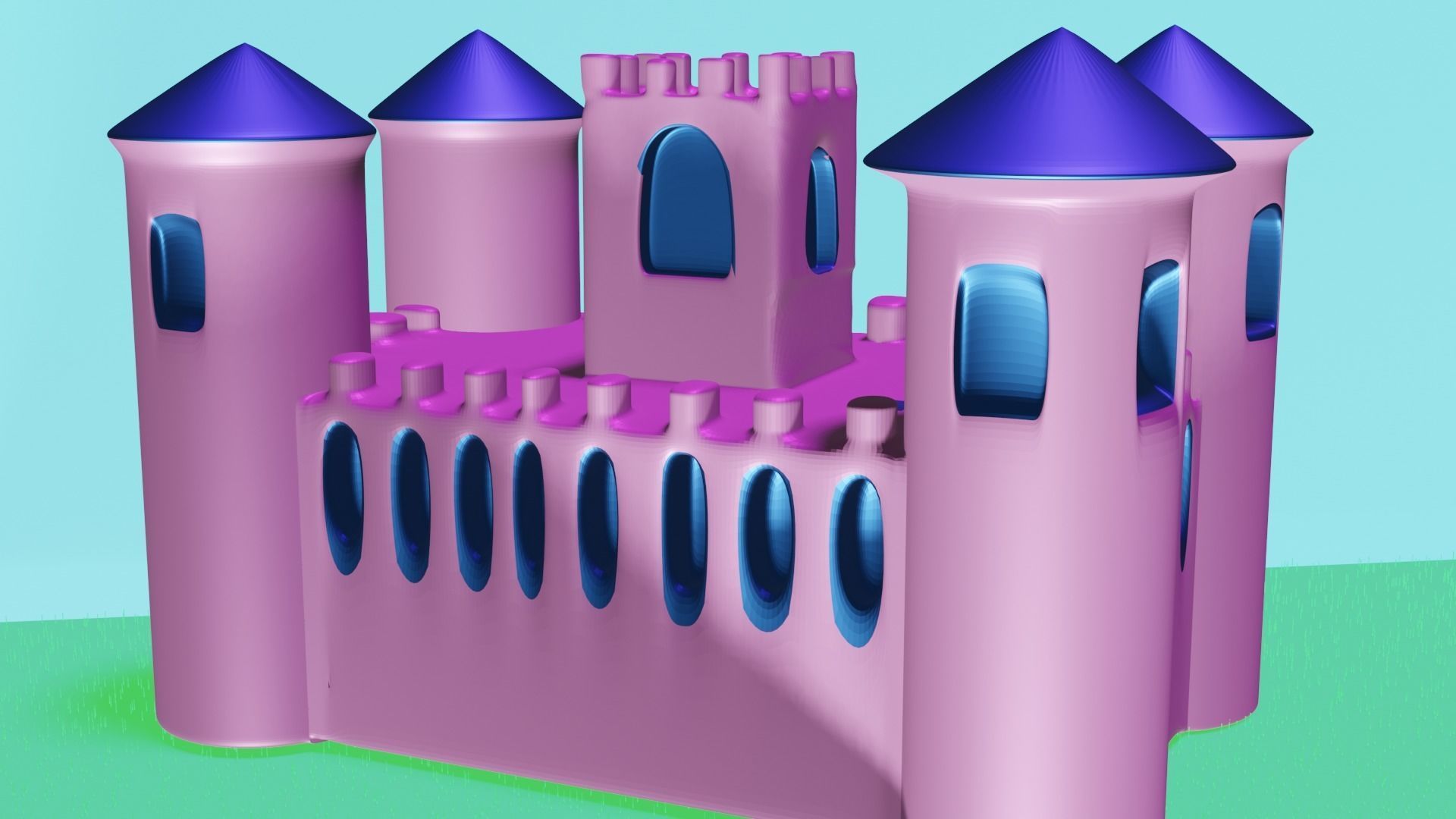 Basic Pink Fantasy Castle Low-poly 3D model_2