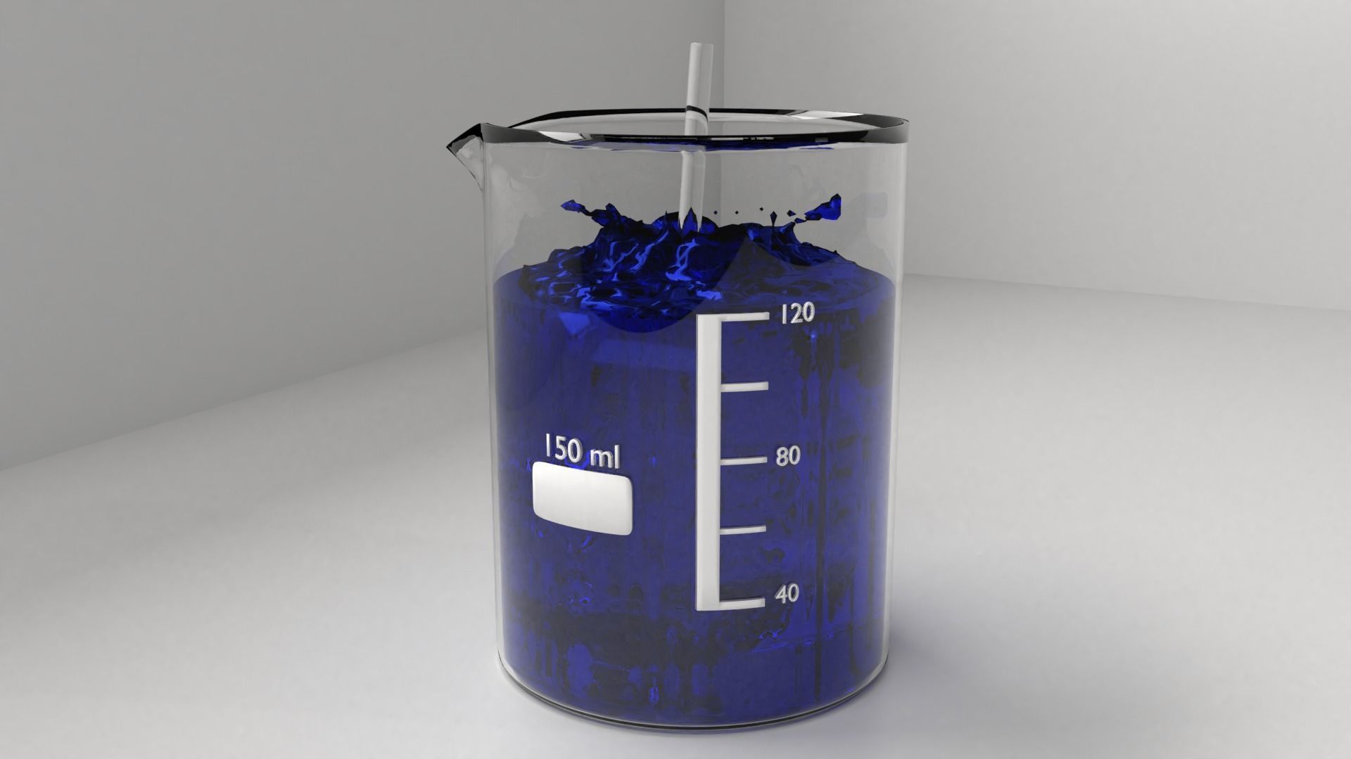 150 ml Glass Beaker with Liquid and Rod 3D model_1