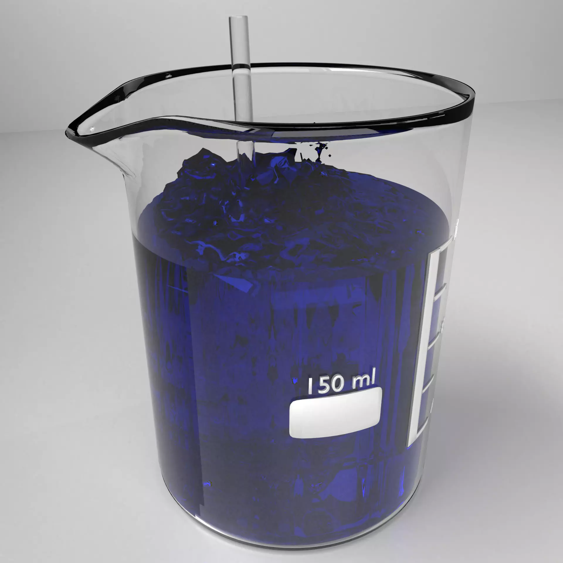150 ml Glass Beaker with Liquid and Rod 3D model_0