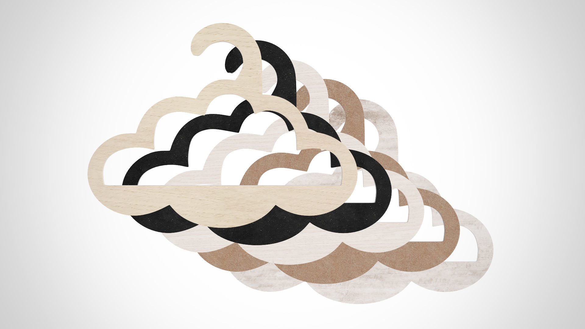 Set of 10 Realistic Wood Hanger for Dressing Shops 3D model_1