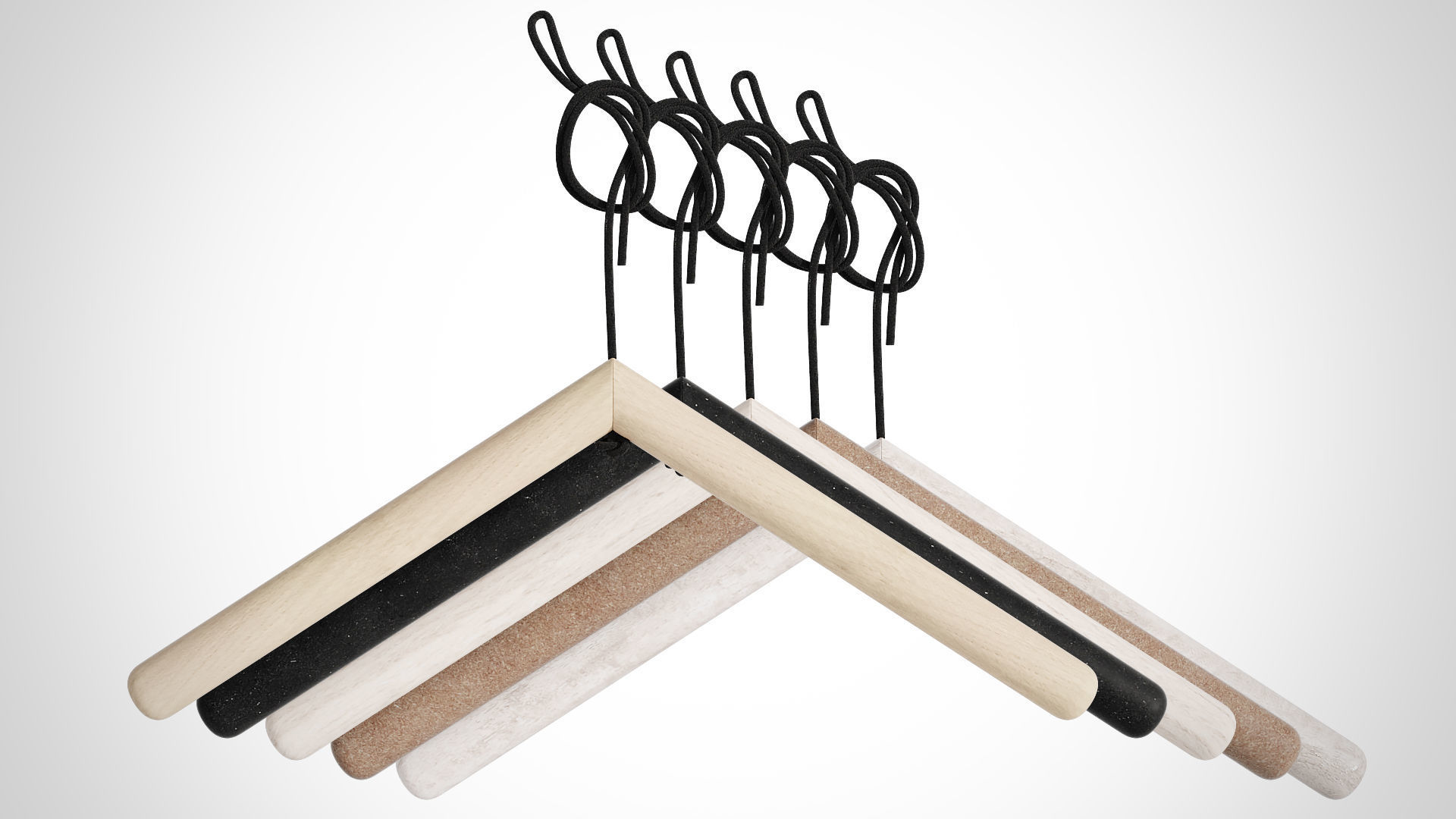 Set of 10 Realistic Wood Hanger for Dressing Shops 3D model_9
