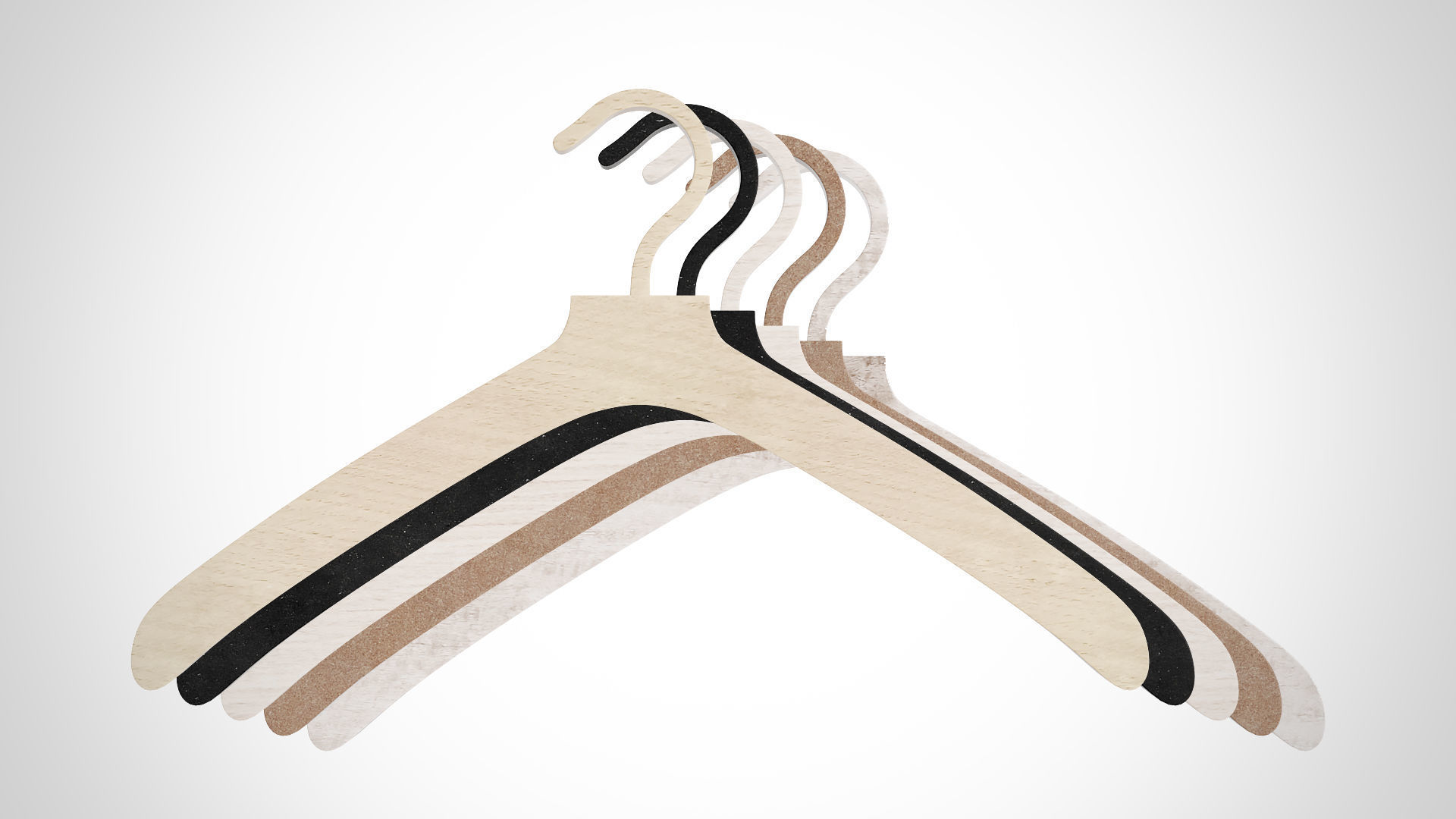 Set of 10 Realistic Wood Hanger for Dressing Shops 3D model_13