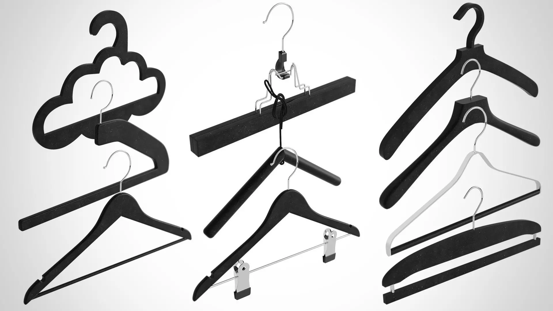 Set of 10 Realistic Wood Hanger for Dressing Shops 3D model_0