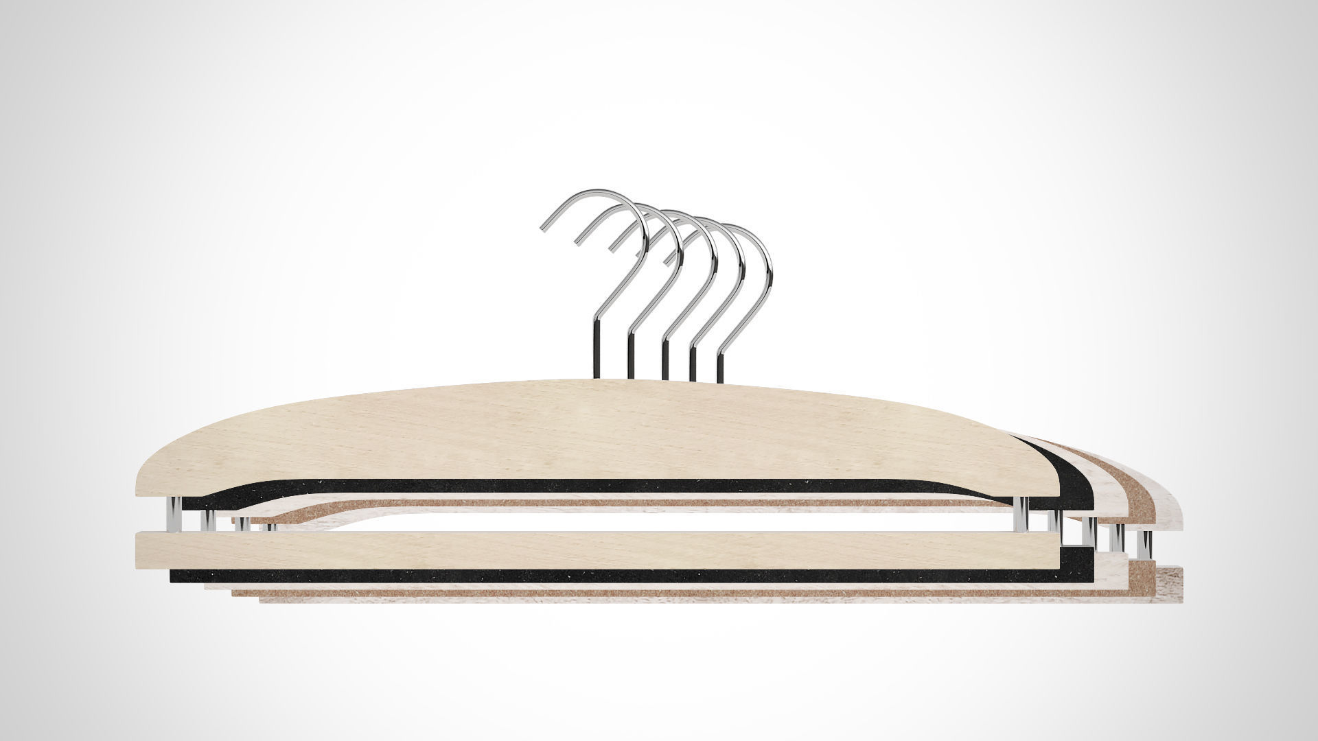 Set of 10 Realistic Wood Hanger for Dressing Shops 3D model_19