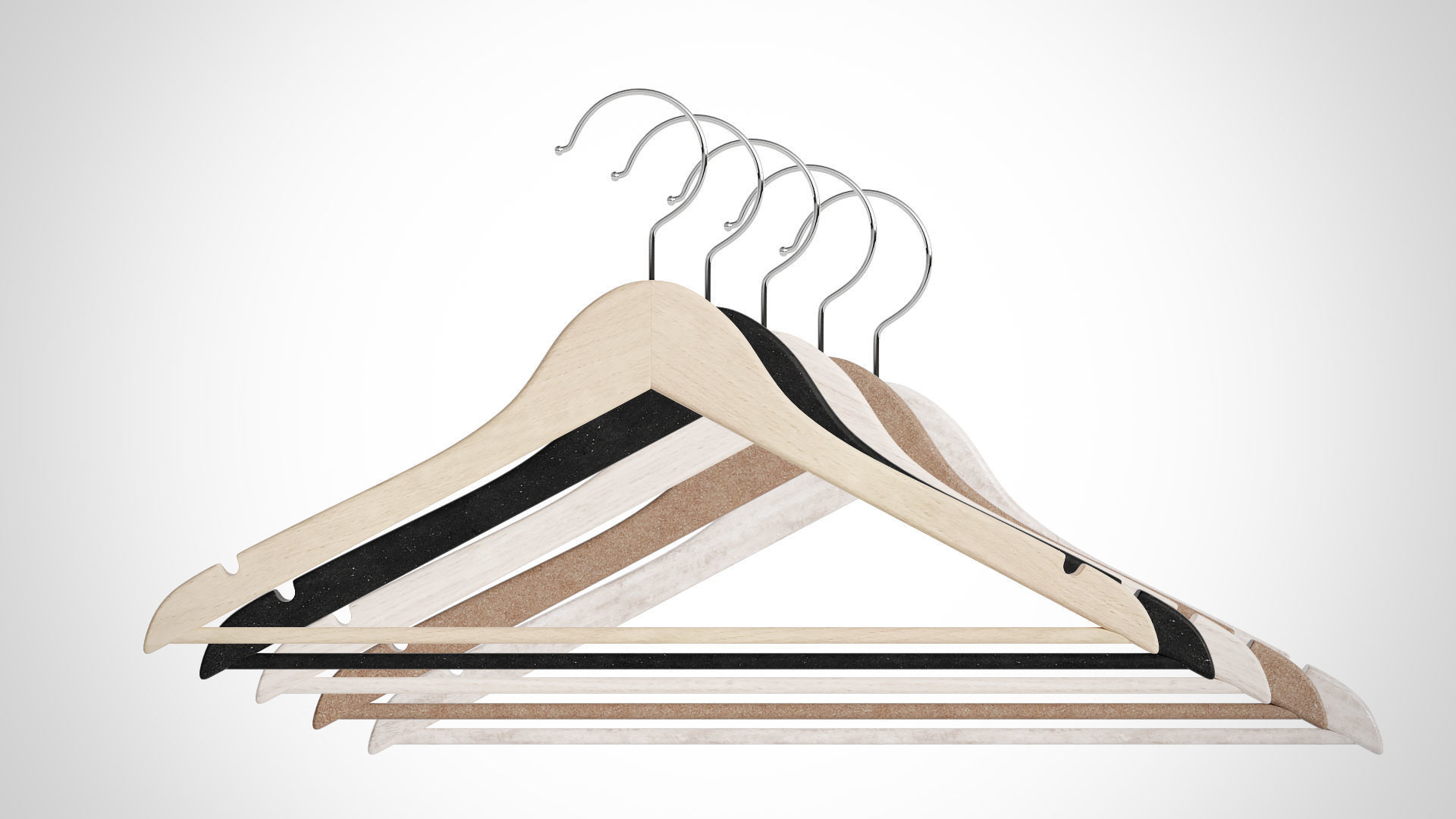 Set of 10 Realistic Wood Hanger for Dressing Shops 3D model_5