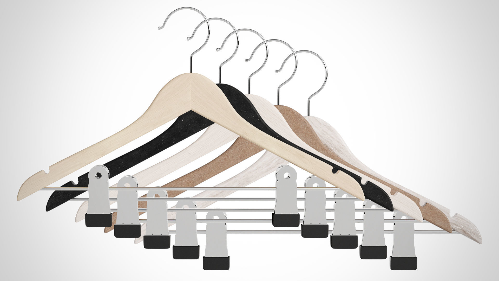 Set of 10 Realistic Wood Hanger for Dressing Shops 3D model_11