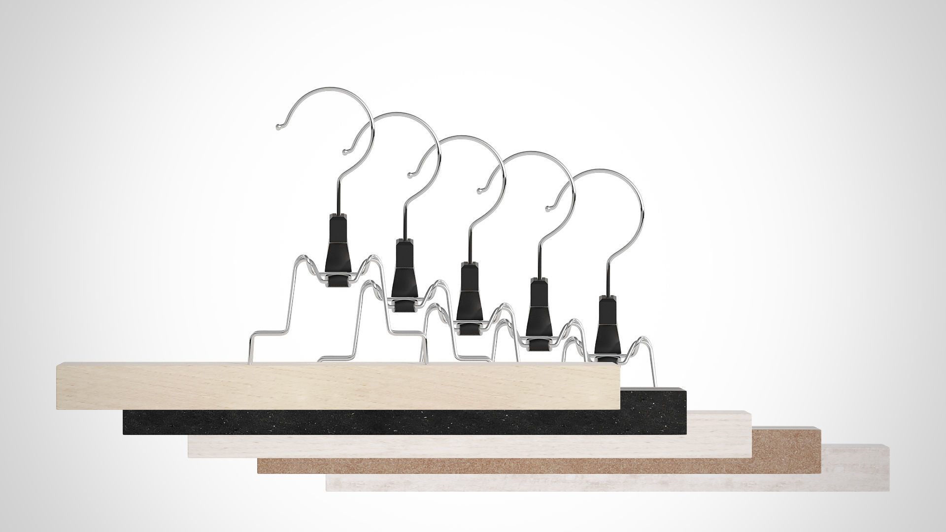 Set of 10 Realistic Wood Hanger for Dressing Shops 3D model_7