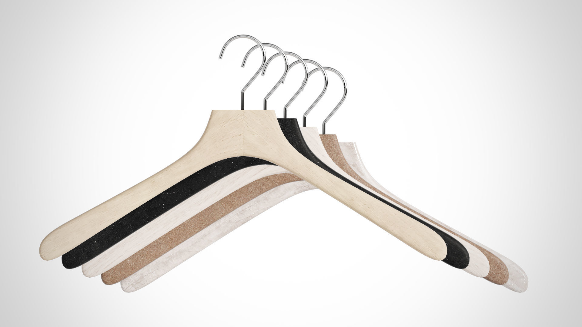 Set of 10 Realistic Wood Hanger for Dressing Shops 3D model_15