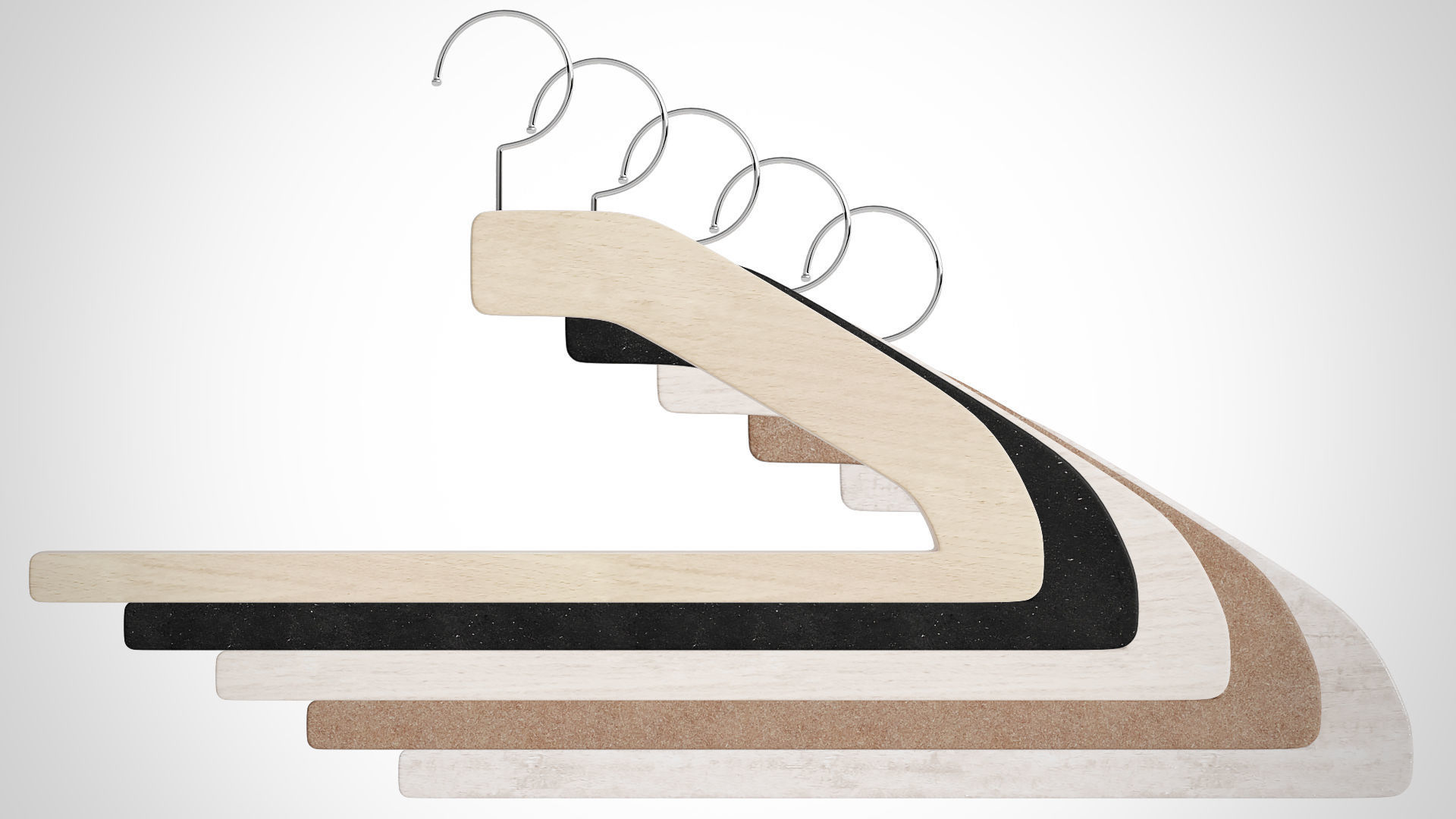 Set of 10 Realistic Wood Hanger for Dressing Shops 3D model_3