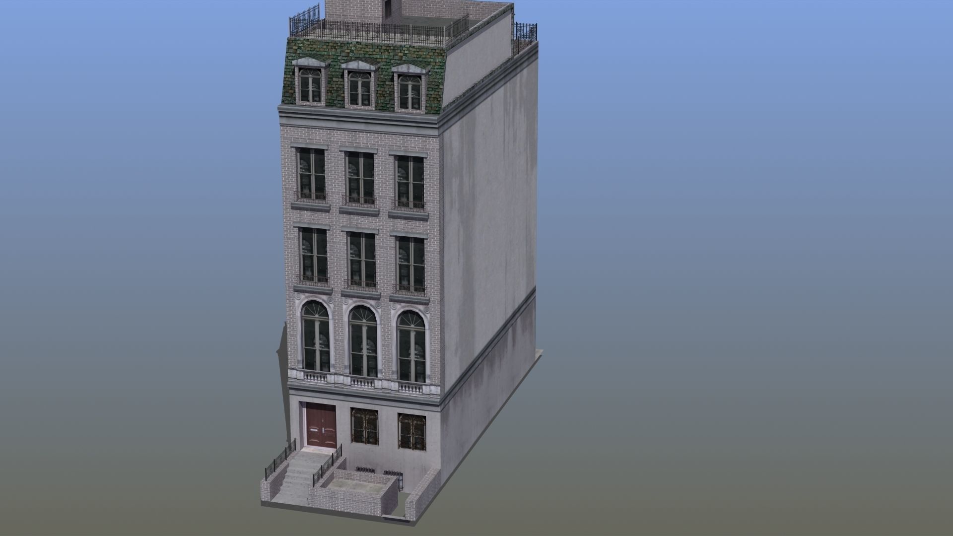 Old Row House Low-poly 3D model_1