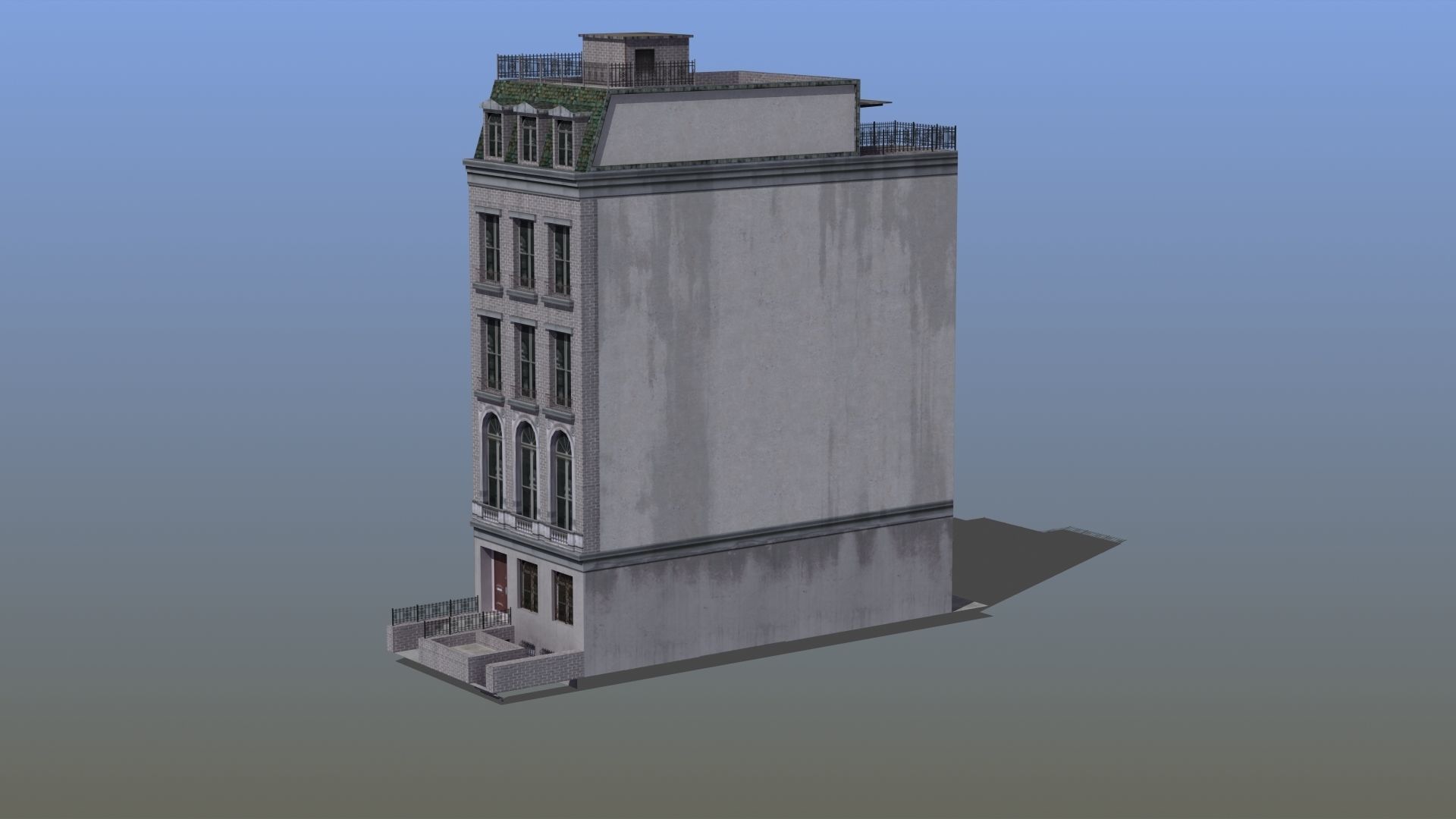 Old Row House Low-poly 3D model_2