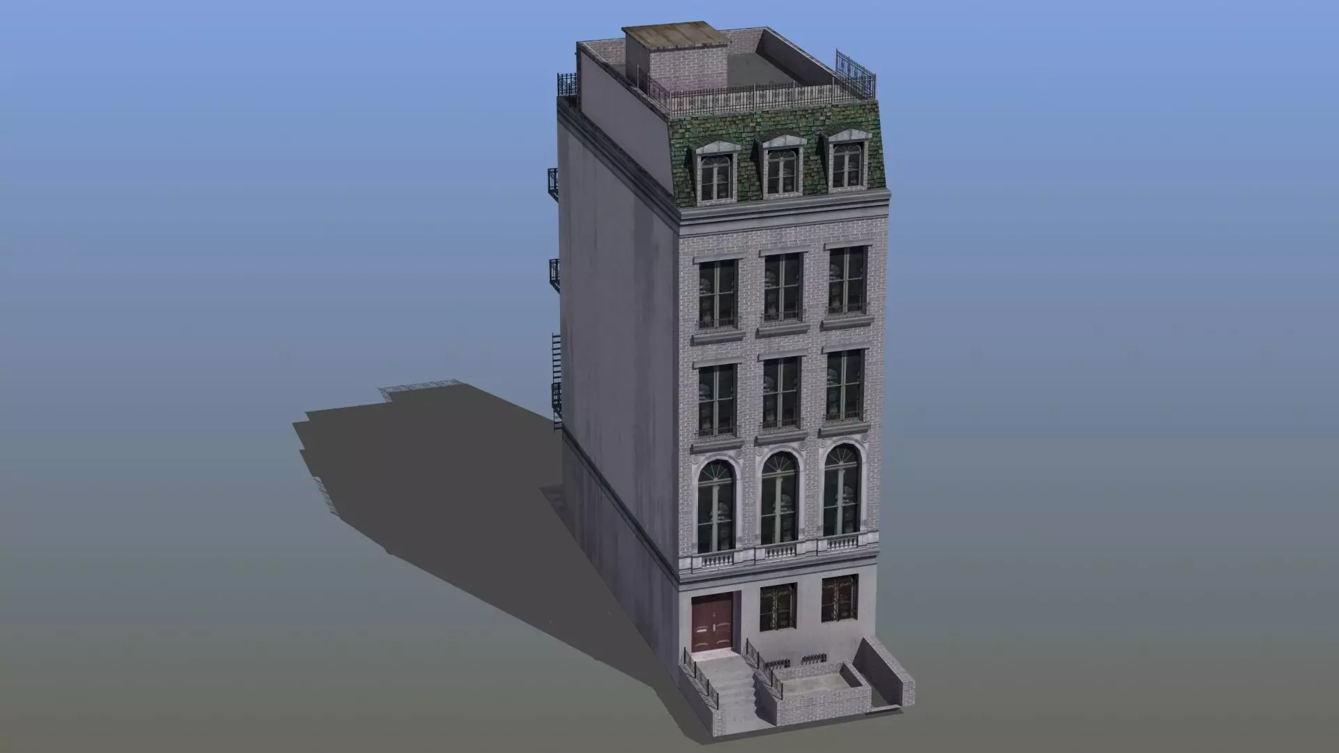 Old Row House Low-poly 3D model_0