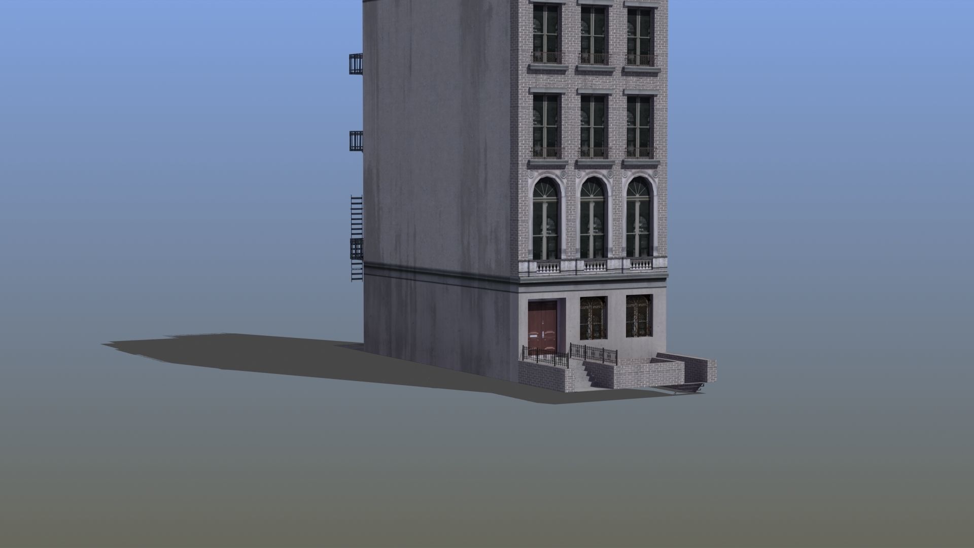 Old Row House Low-poly 3D model_12