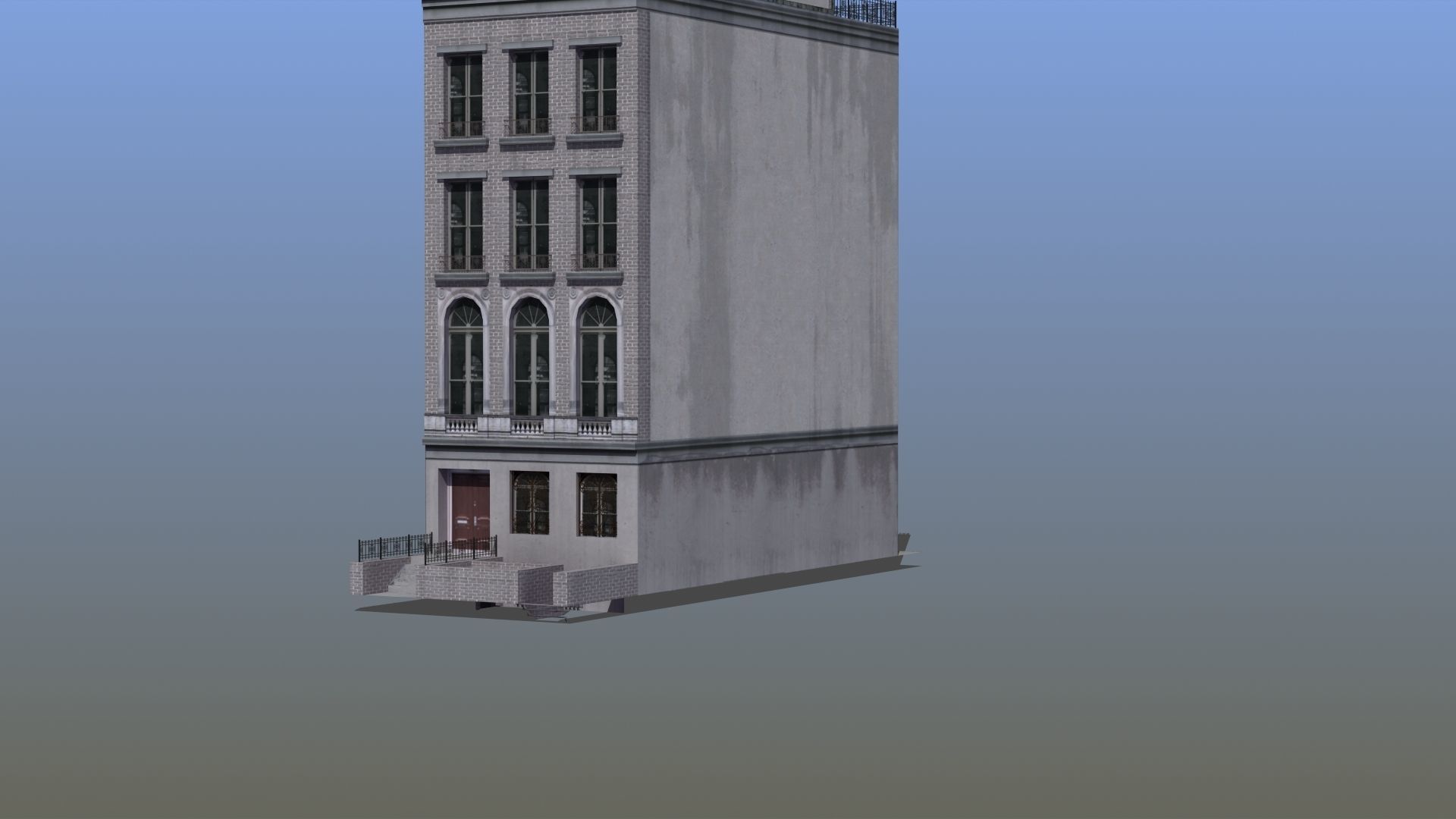 Old Row House Low-poly 3D model_6