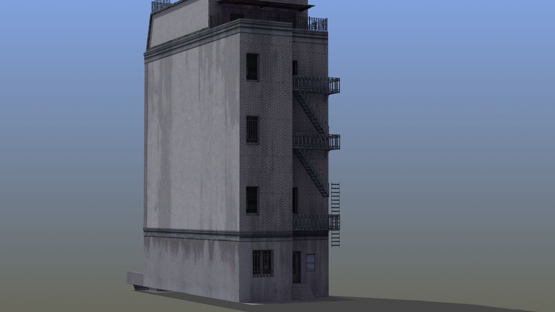 Old Row House Low-poly 3D model_4