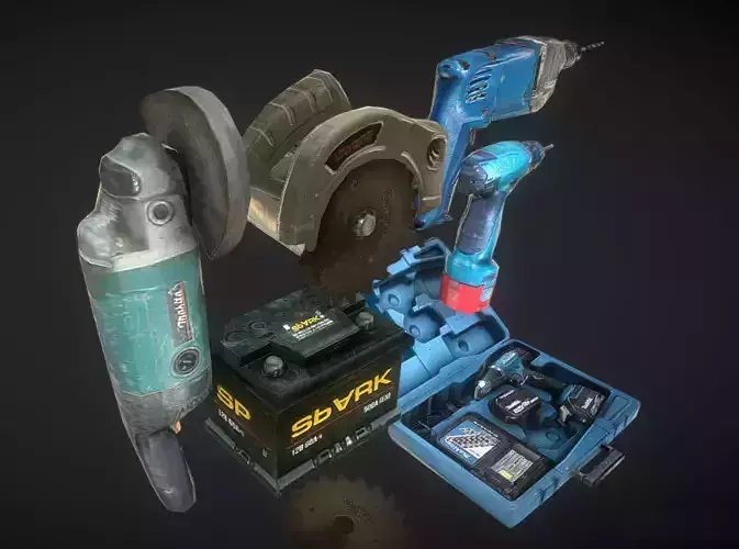 drill tools saw low poly