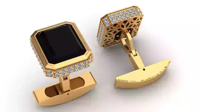 Onyx Fashion Diamond Gold Cufflinks 3D print model
