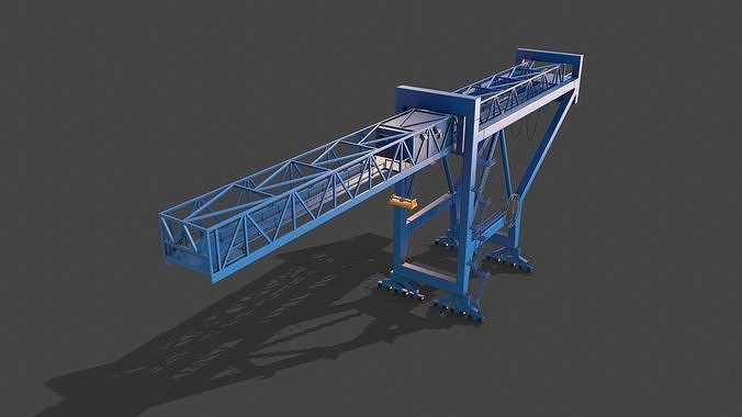 PBR Port Container Crane - Blue Light Low-poly 3D model