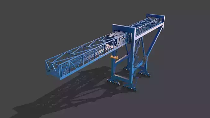 PBR Port Container Crane - Blue Light Low-poly 3D model