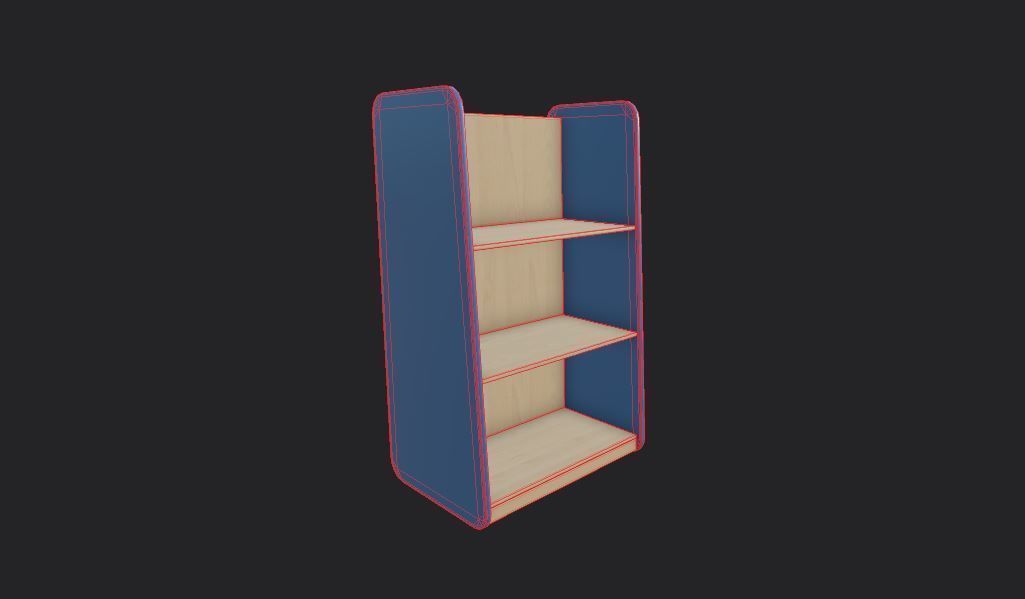 Large Shelf Blue Low-poly 3D model_3