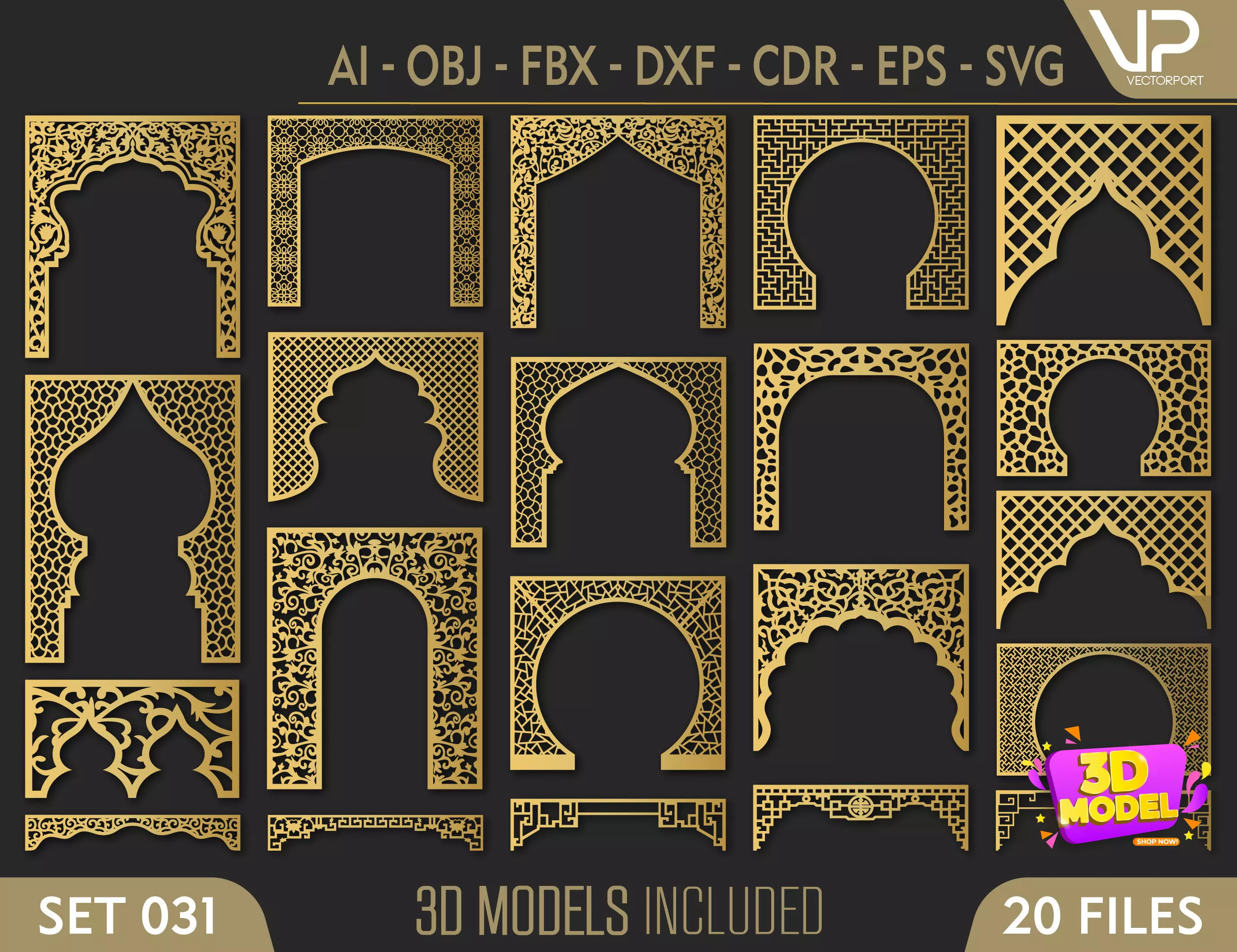 24 3D Decorative wall panels - screen SET 031 3D model_0