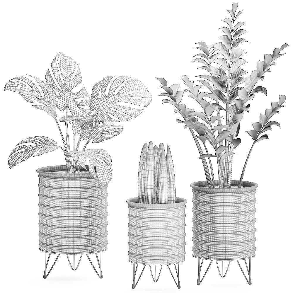  Decorative plants in pots on a stand for the interior 529 3D model_7