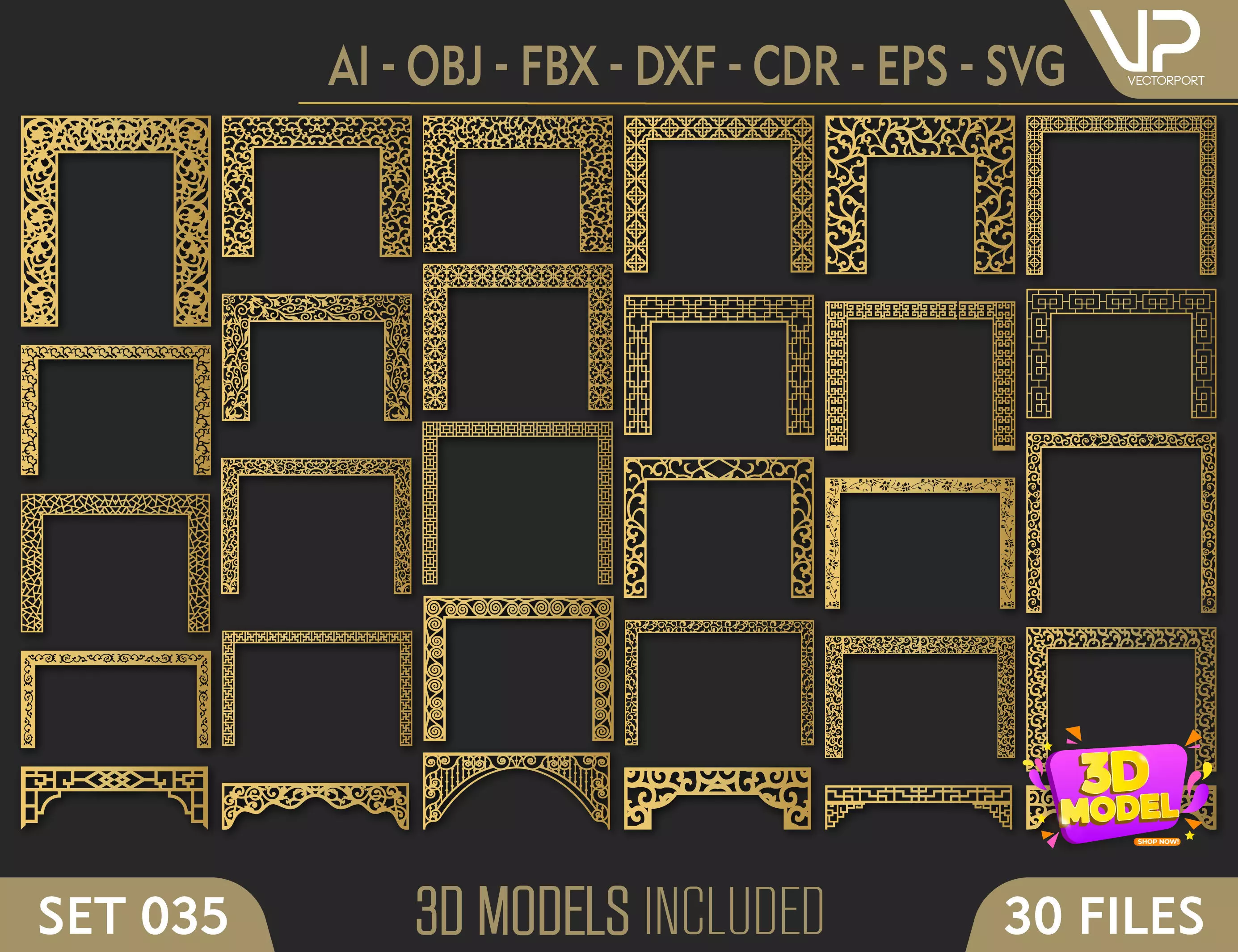 30 3D Decorative wall panels - screen SET 035 3D model_0