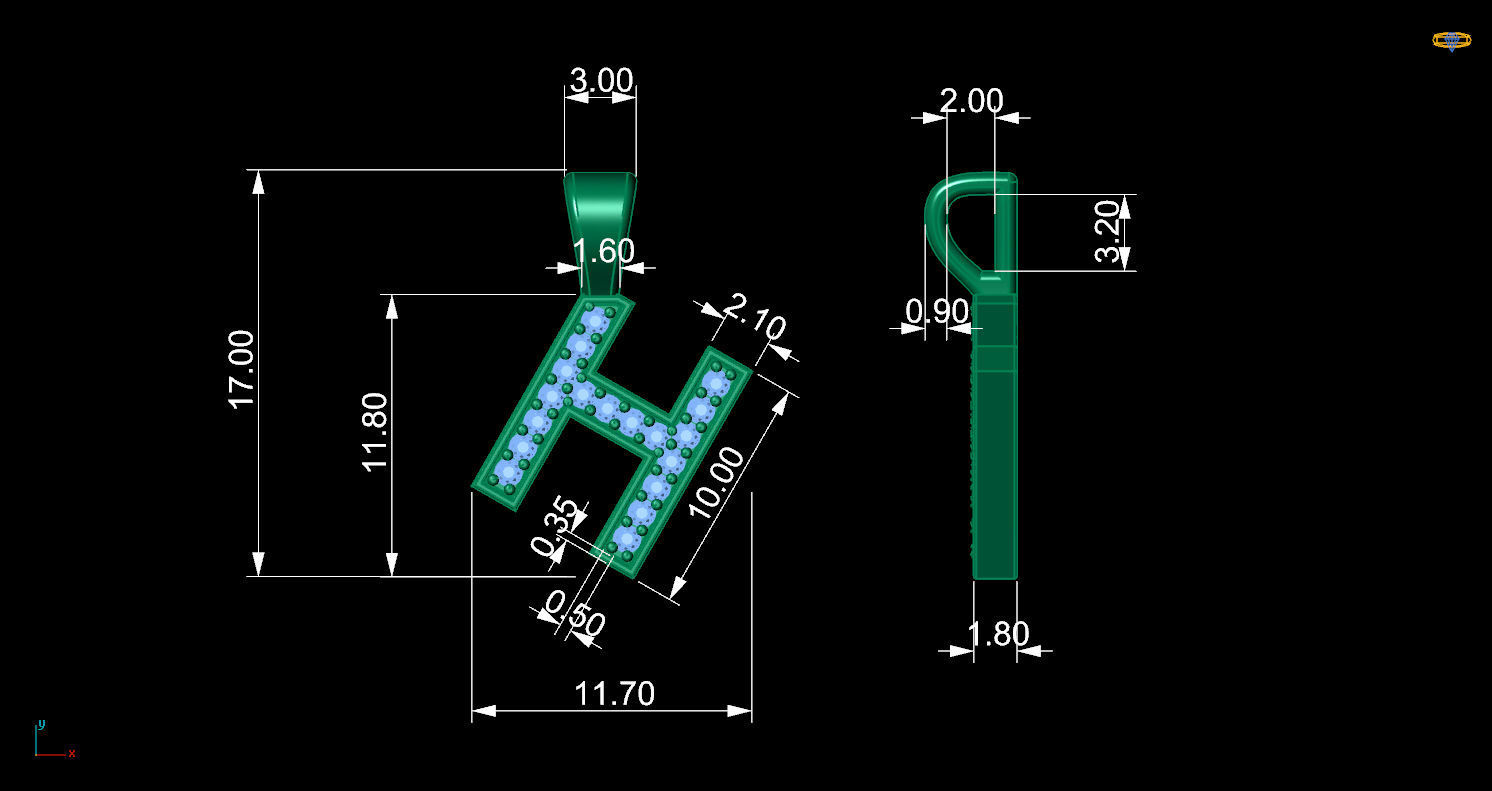 Pendant H with letter 3D print model_11