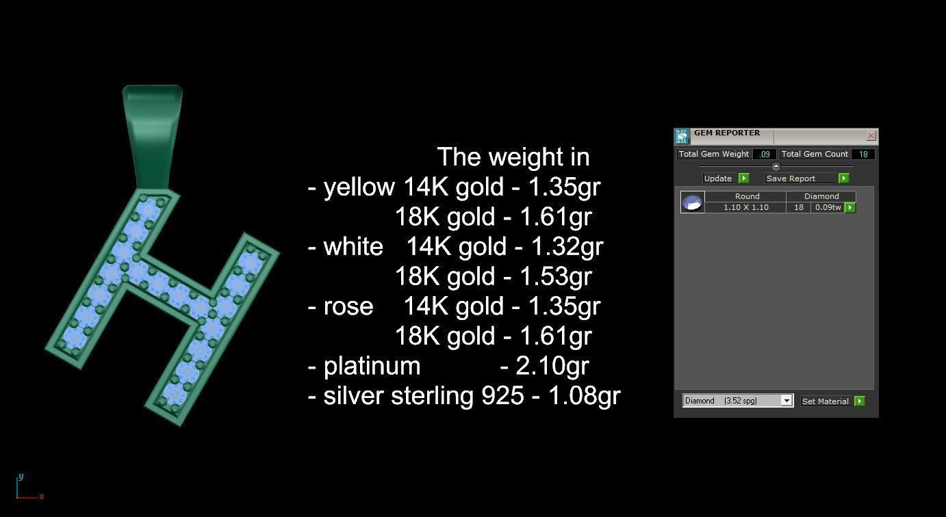 Pendant H with letter 3D print model_12