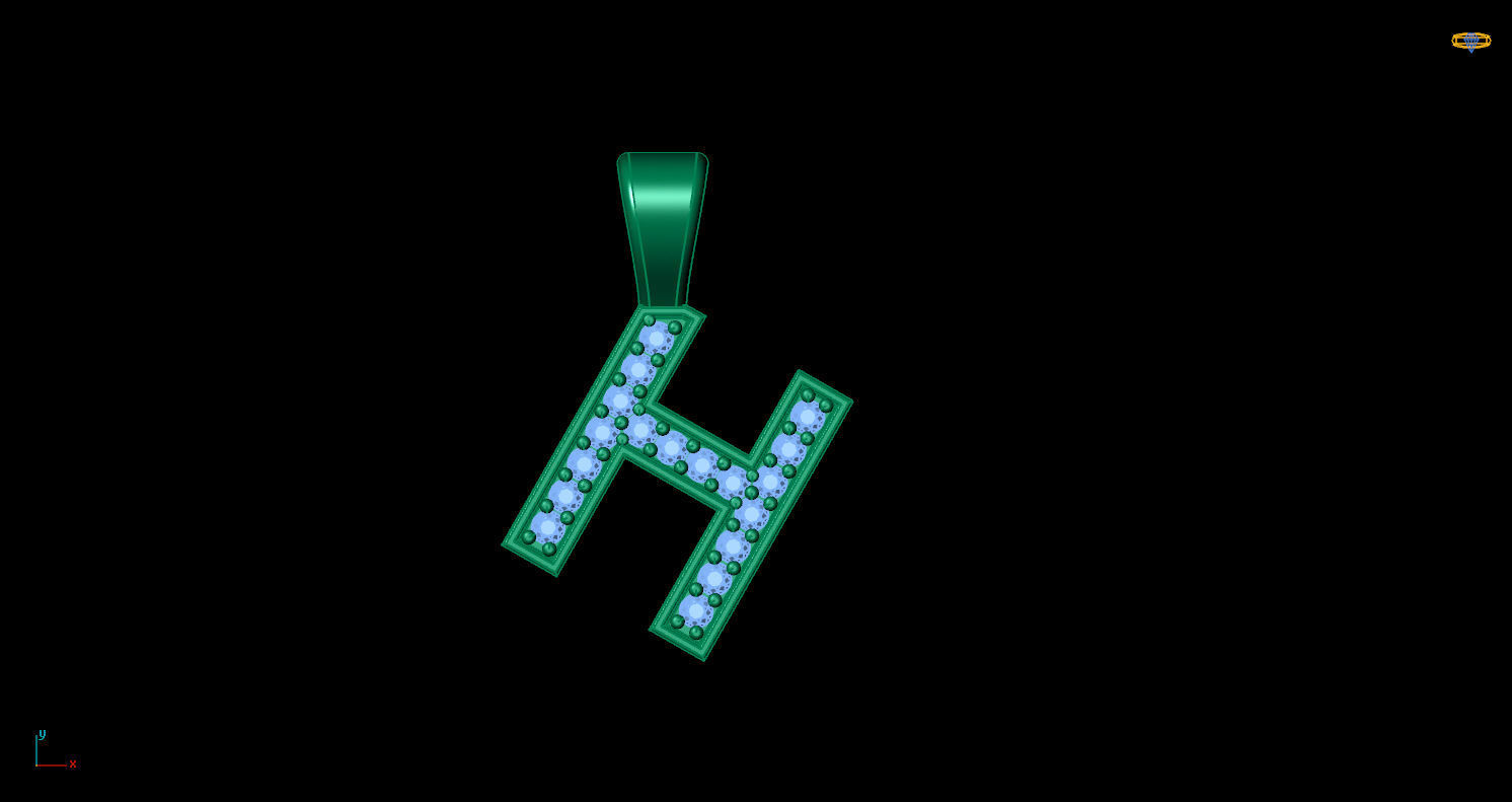 Pendant H with letter 3D print model_4