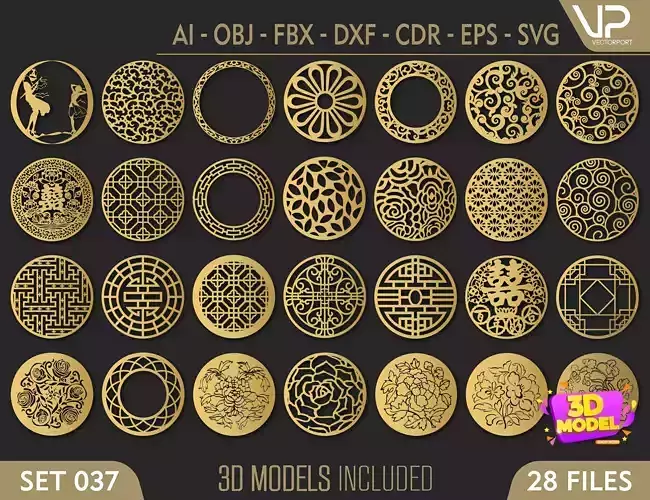 28 3D Decorative wall panels - screen SET 037 3D model