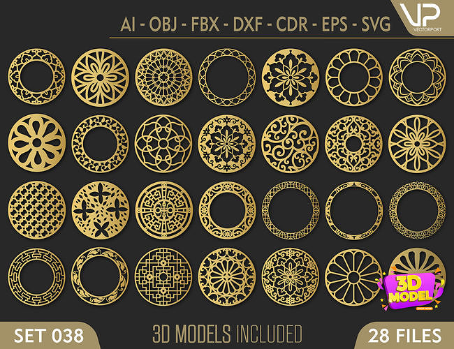 28 3D Decorative wall panels - screen SET 038 3D model