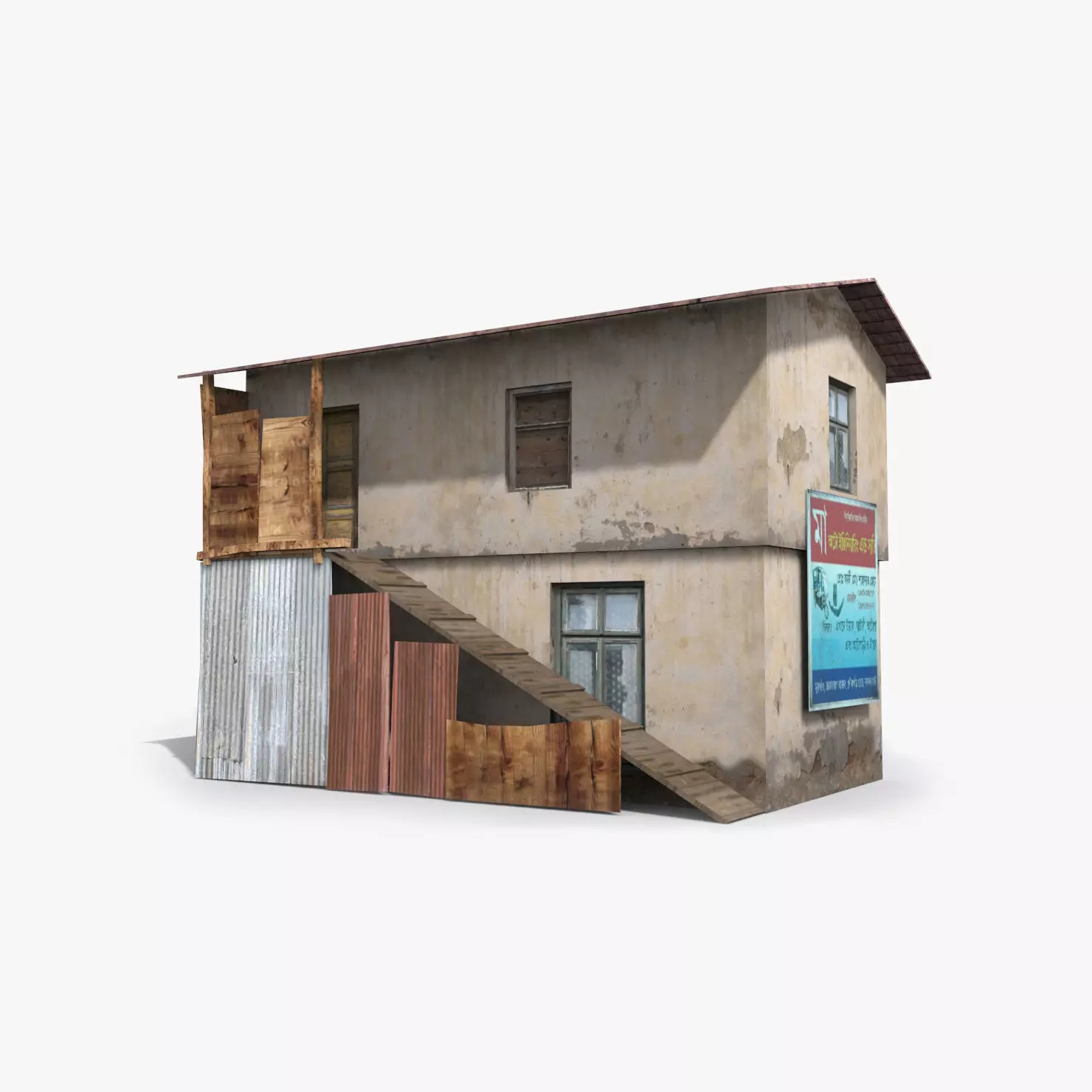 Slum c wooden house with roof Low-poly 3D model