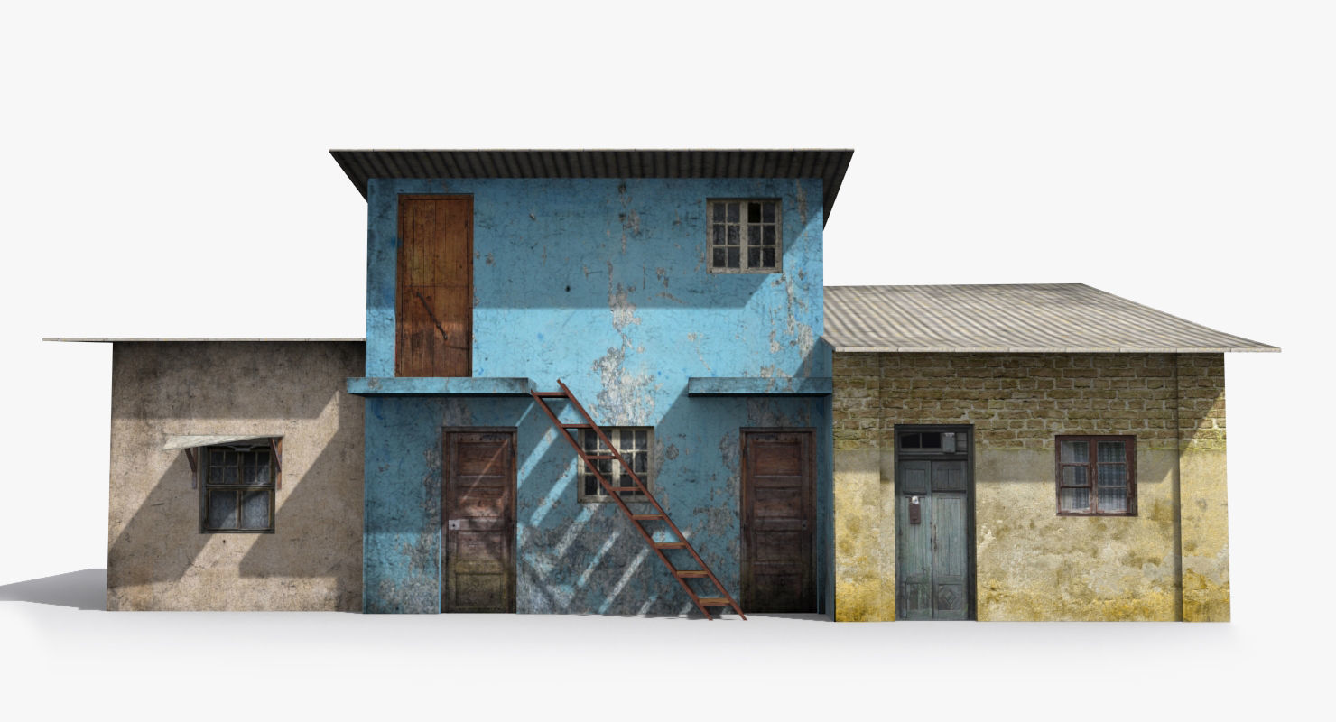 Slum d old house with roof Low-poly 3D model_2