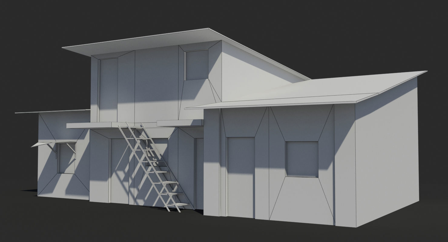 Slum d old house with roof Low-poly 3D model_3