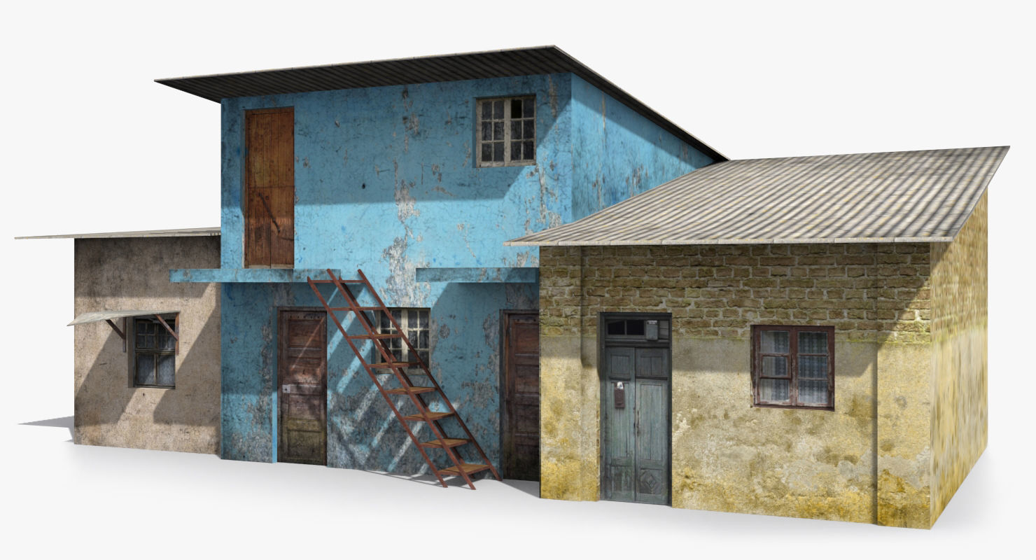 Slum d old house with roof Low-poly 3D model_1