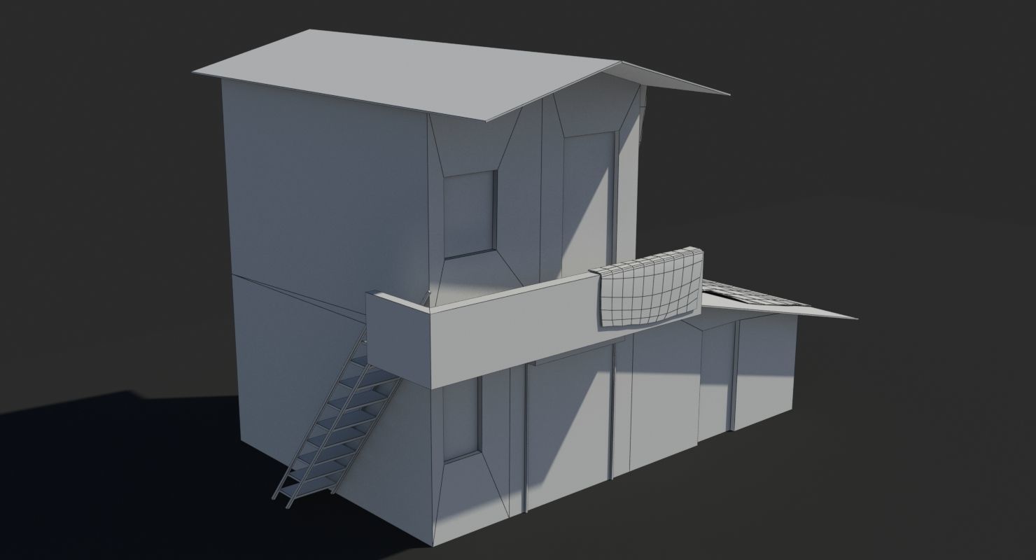 slum e old house with tarp Low-poly 3D model_4