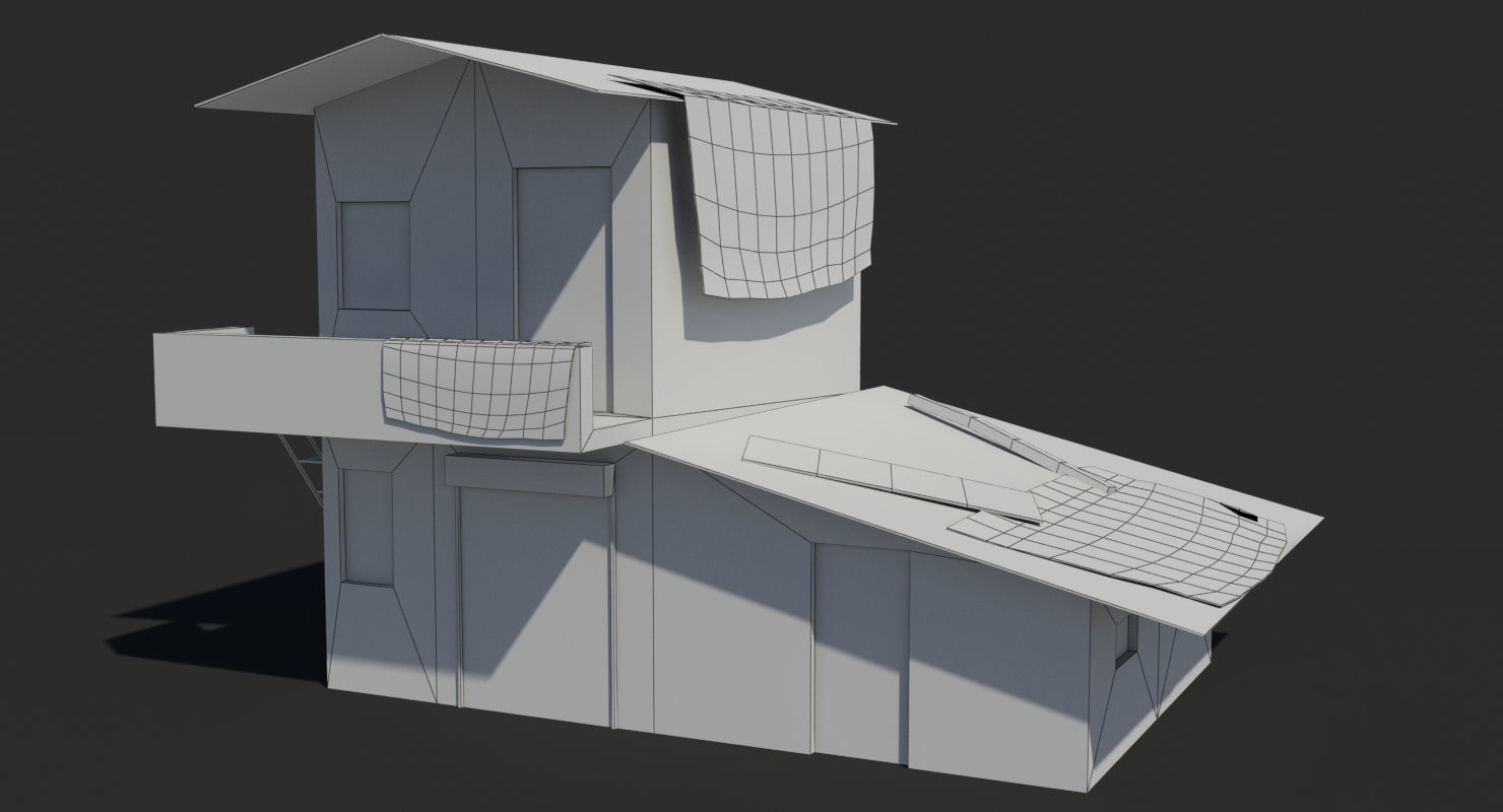 slum e old house with tarp Low-poly 3D model_3