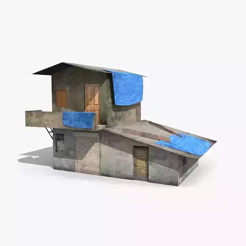 slum e old house with tarp Low-poly 3D model