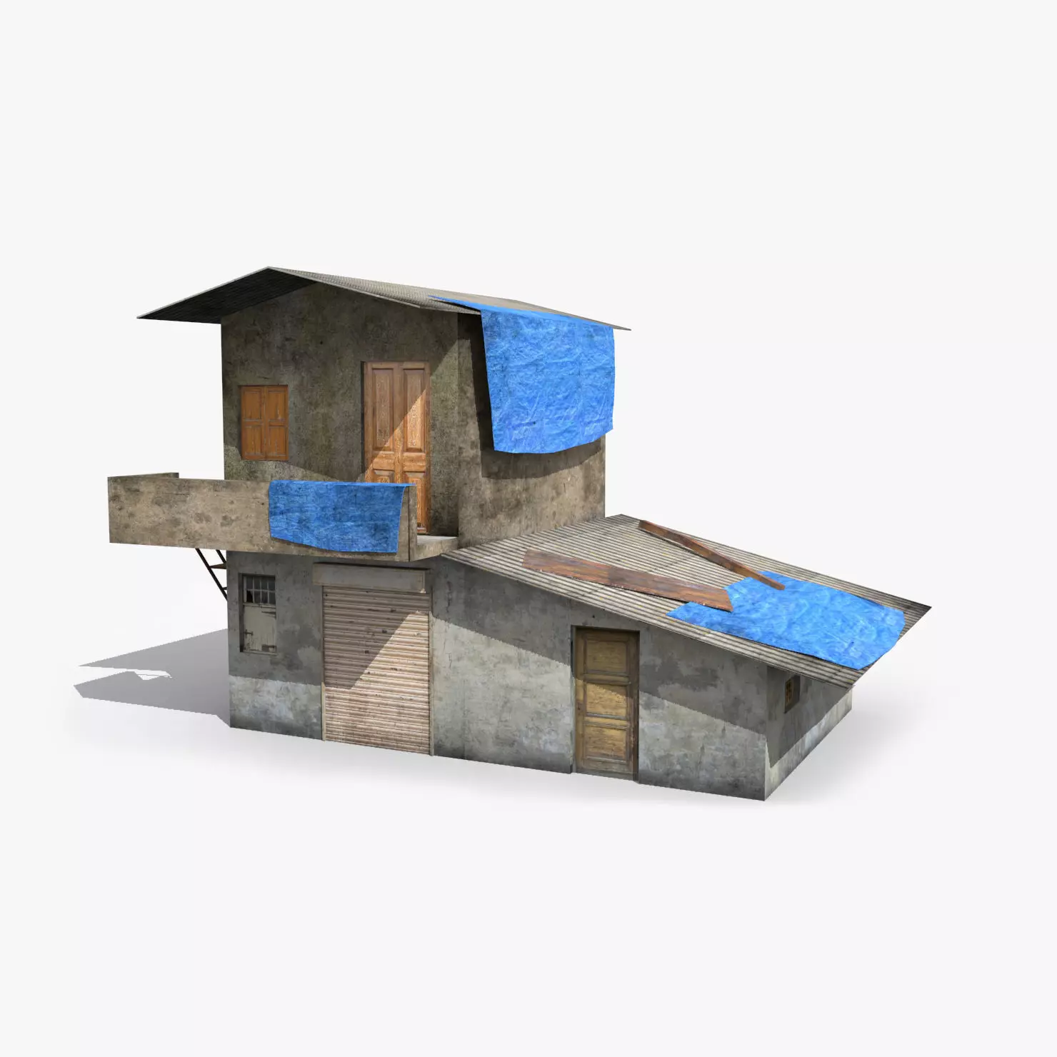 slum e old house with tarp Low-poly 3D model_0