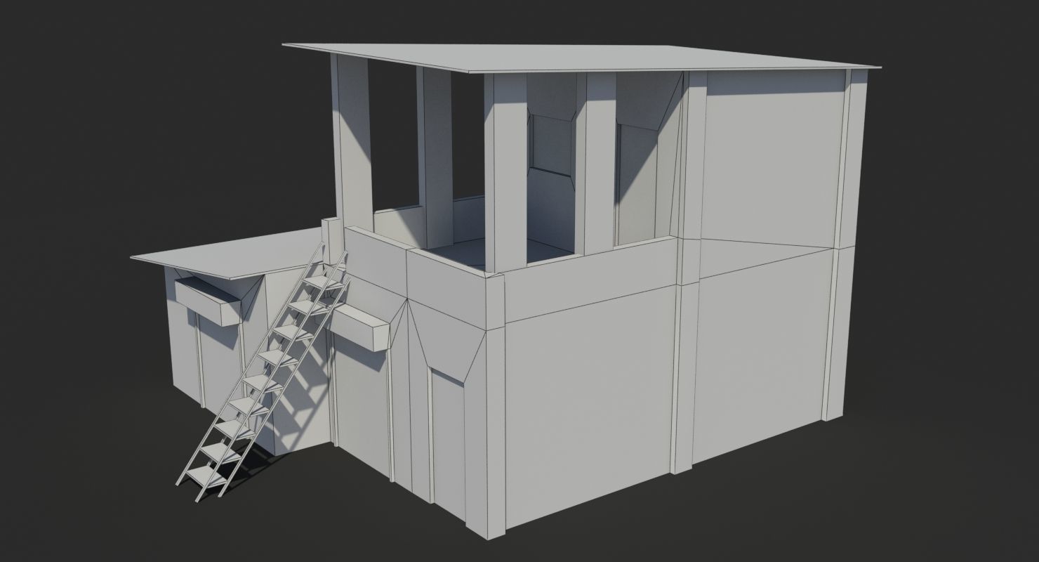 slum f old building with ladder Low-poly 3D model_5